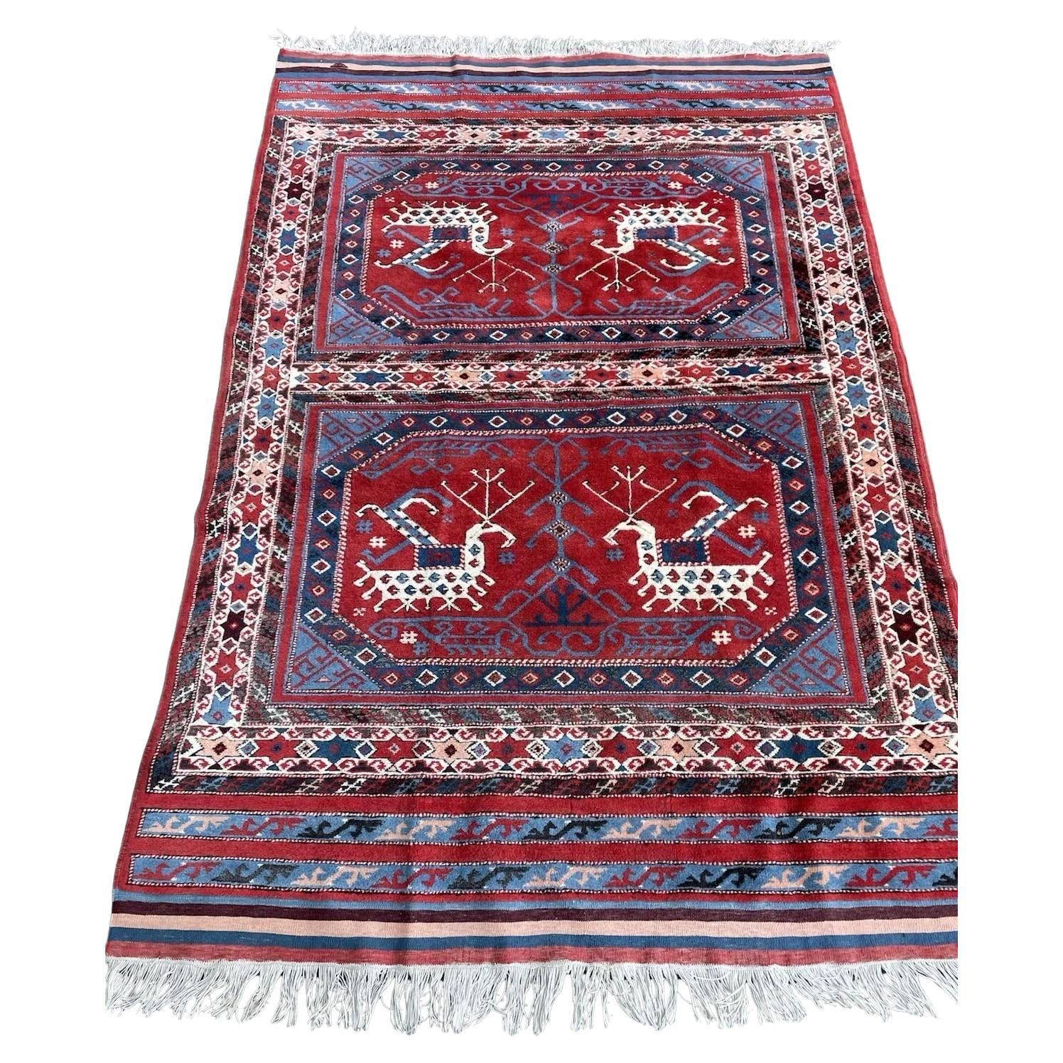 Tapis vintage turc Yuruk fait main 5.3' x 7.2' 1940s - 1N82 en vente