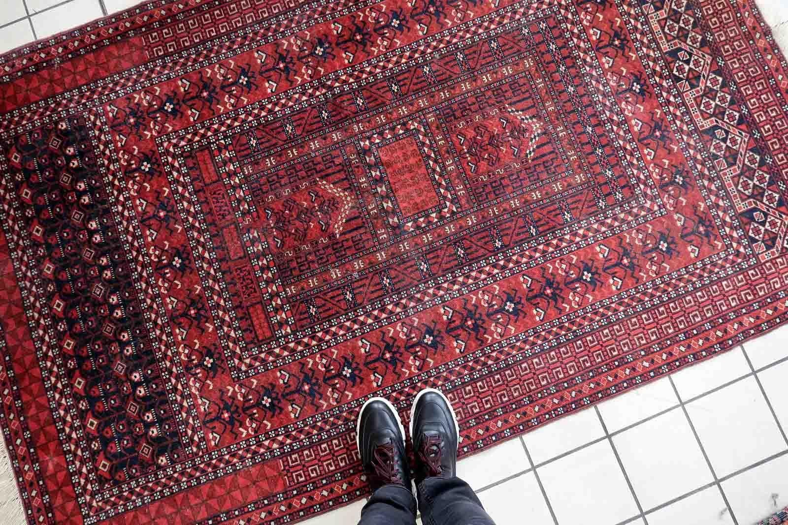 Alfombra Hachli turcomana vintage hecha a mano, años 60, 1C1055 en Bueno estado para la venta en Bordeaux, FR