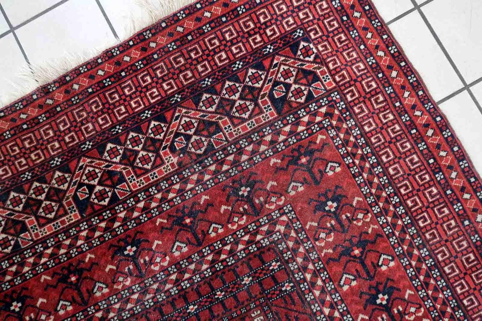 Alfombra Hachli turcomana vintage hecha a mano, años 60, 1C1055 mediados del siglo XX en venta