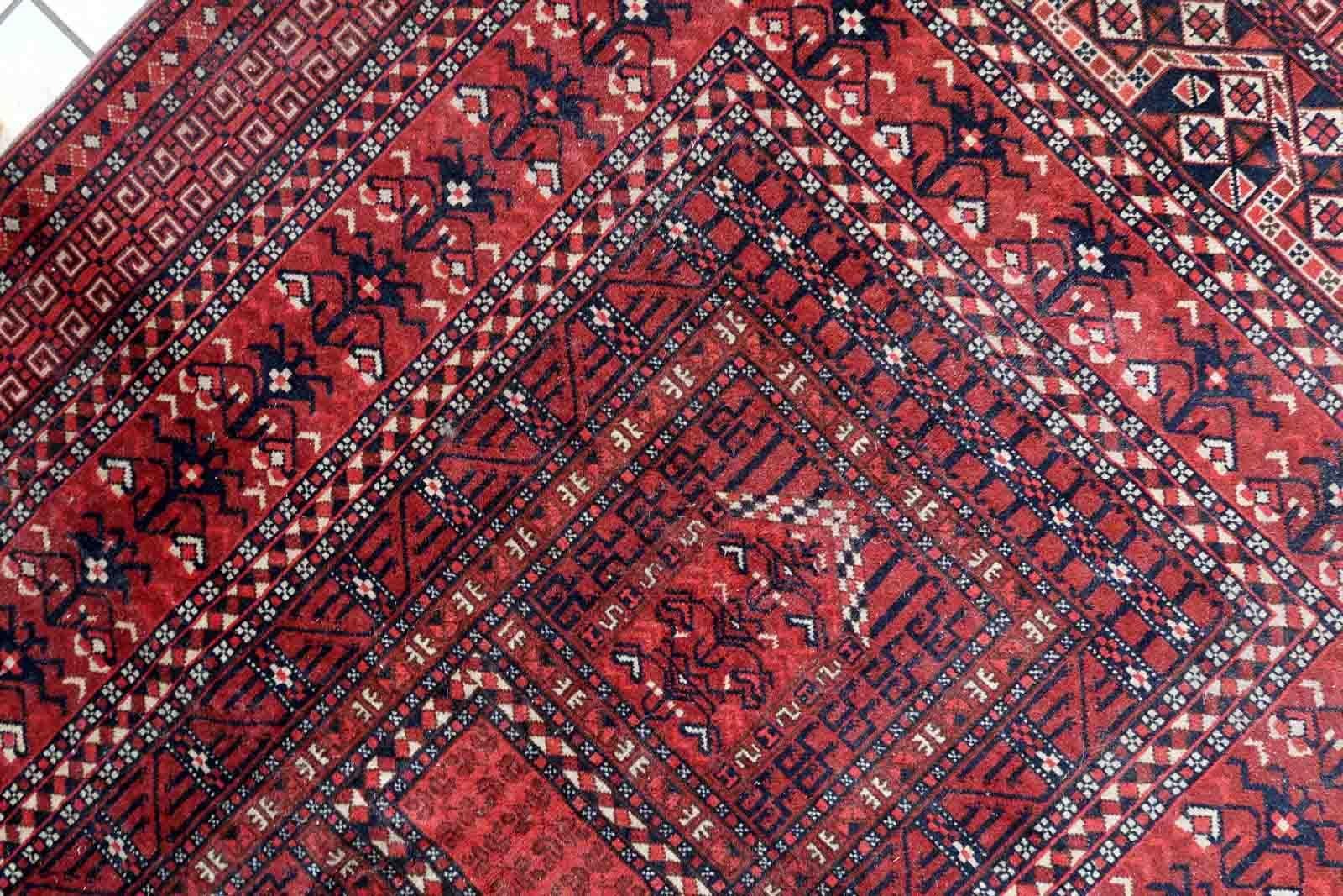 Alfombra Hachli turcomana vintage hecha a mano, años 60, 1C1055 en venta 1