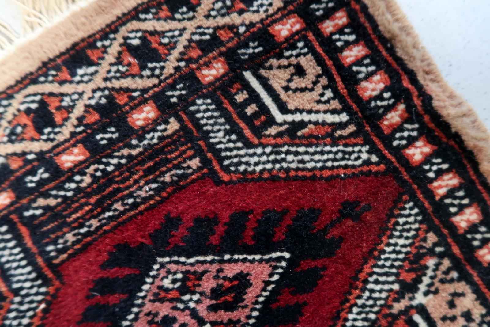 Hand-Knotted Handmade Vintage Uzbek Bukhara Mat Rug 1' x 1', 1930s - 1C1127 For Sale