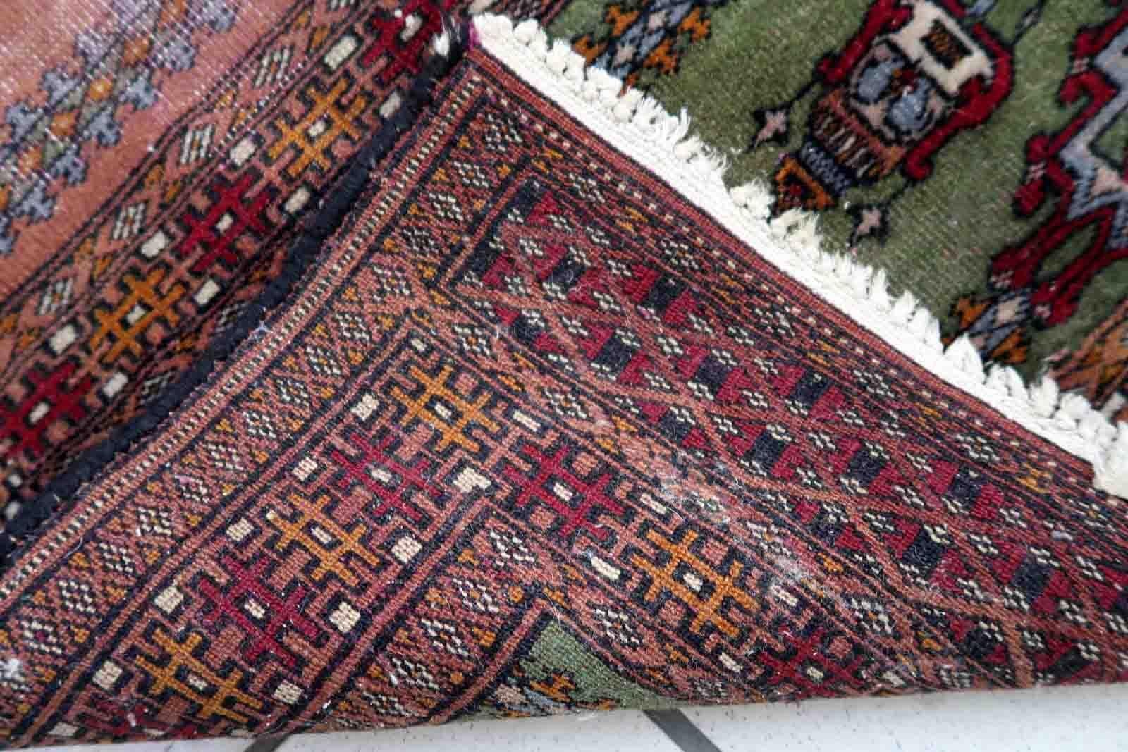 Hand-Knotted Handmade Vintage Uzbek Bukhara Prayer Rug, 1950s, 1c866 For Sale
