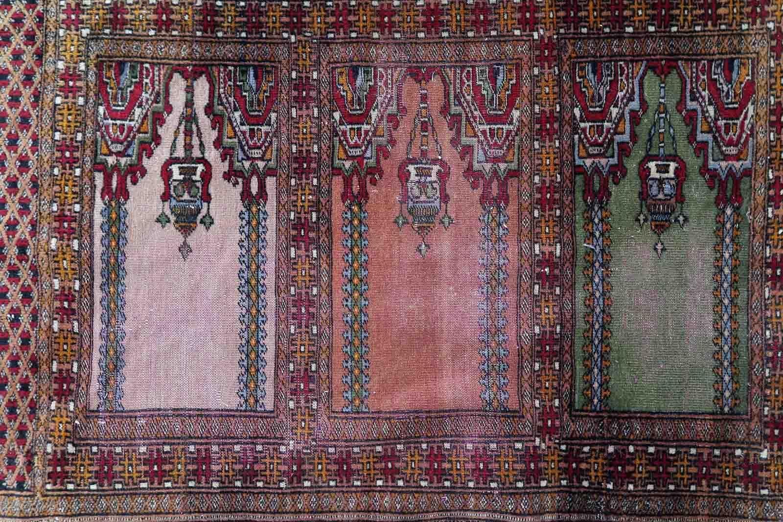 Mid-20th Century Handmade Vintage Uzbek Bukhara Prayer Rug, 1950s, 1c866 For Sale