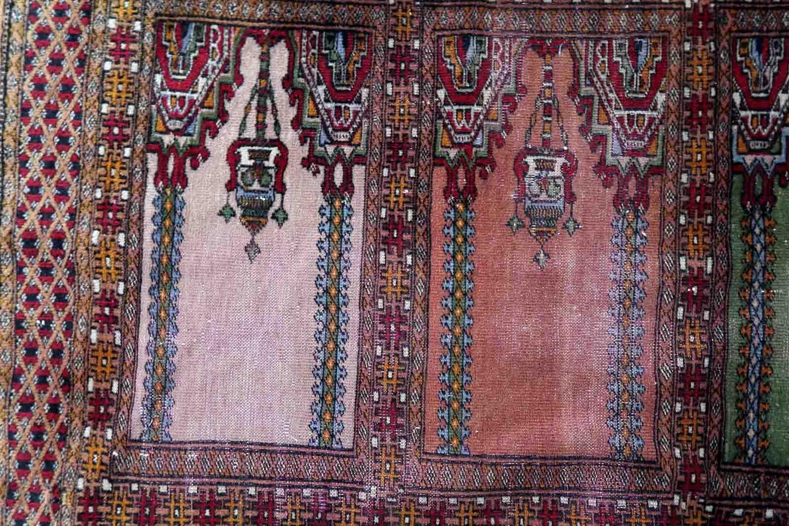 Wool Handmade Vintage Uzbek Bukhara Prayer Rug, 1950s, 1c866 For Sale