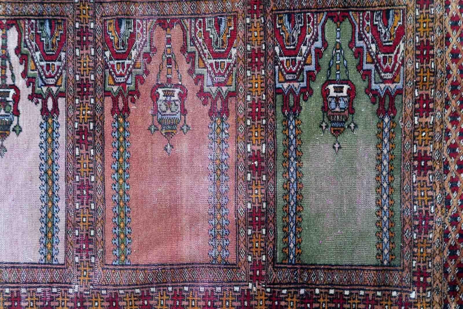 Handmade Vintage Uzbek Bukhara Prayer Rug, 1950s, 1c866 For Sale 1