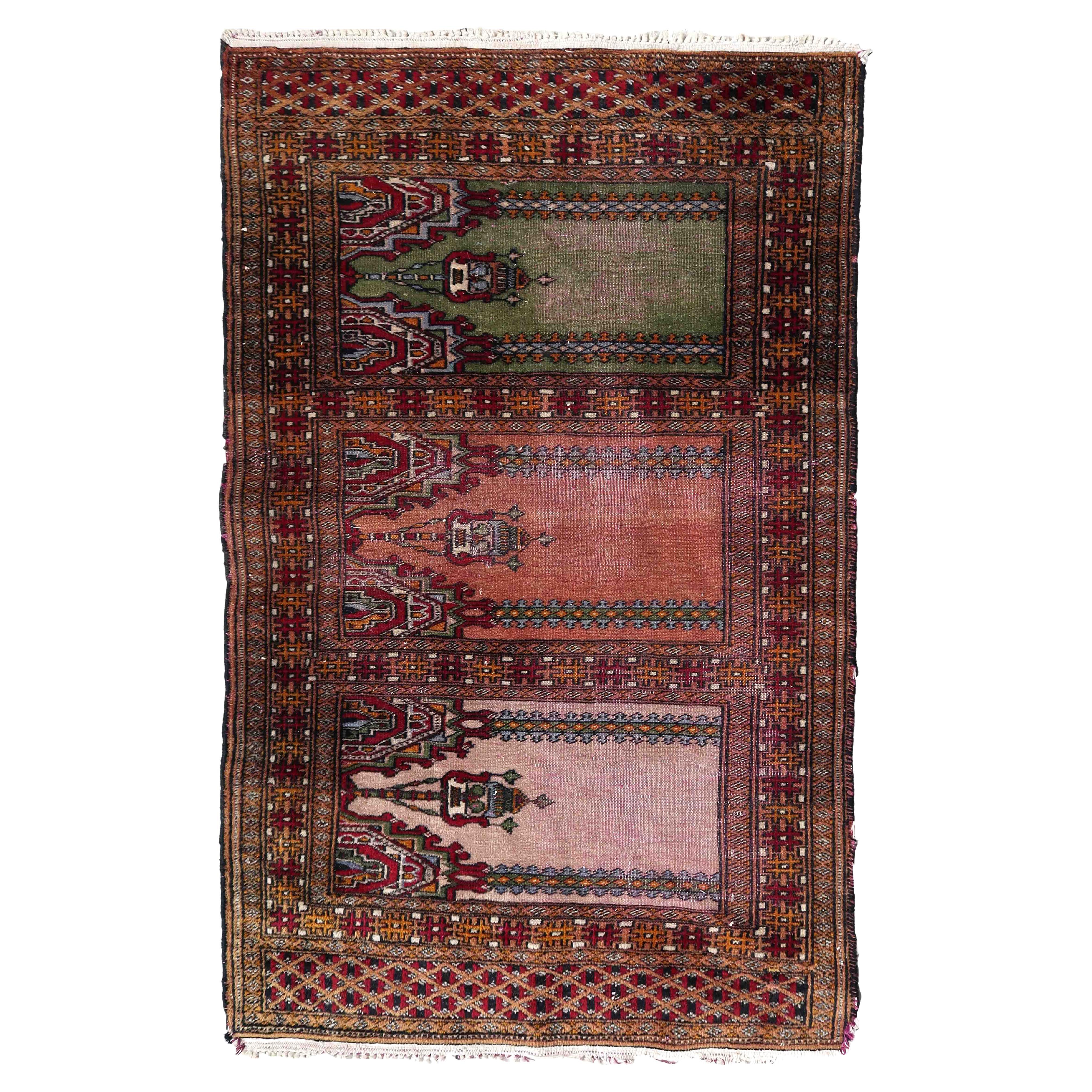 Handmade Vintage Uzbek Bukhara Prayer Rug, 1950s, 1c866