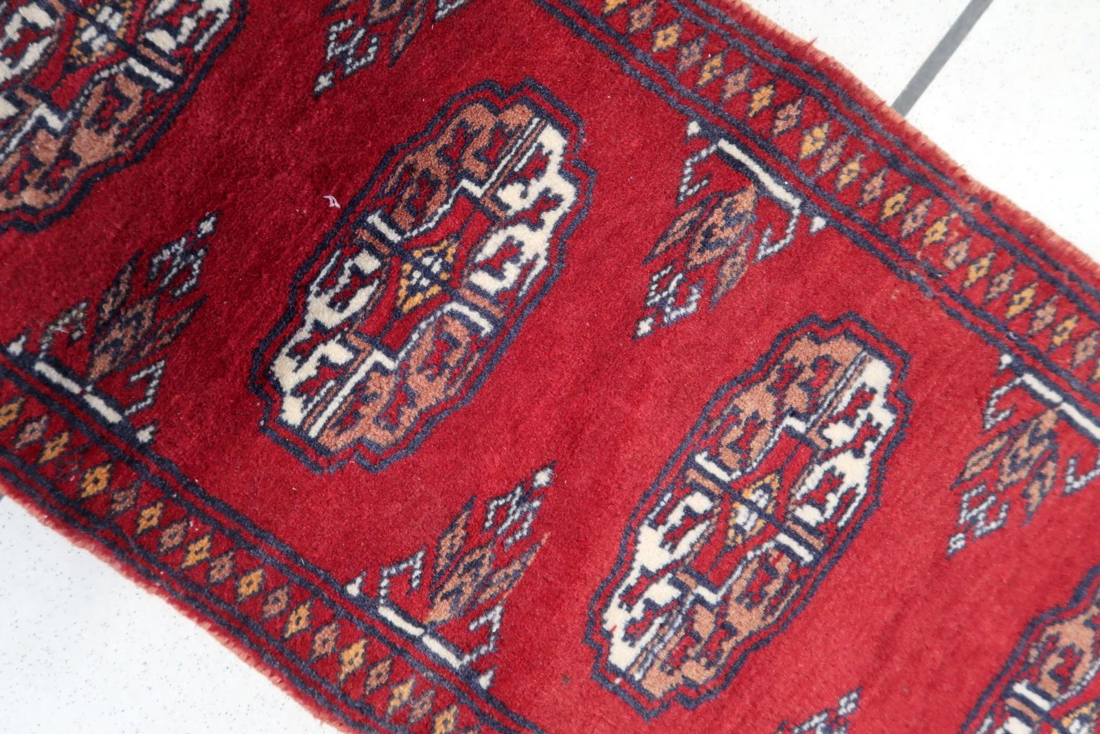 Mid-20th Century Handmade Vintage Uzbek Bukhara Rug 1' x 3.9', 1960s - 1C1128 For Sale