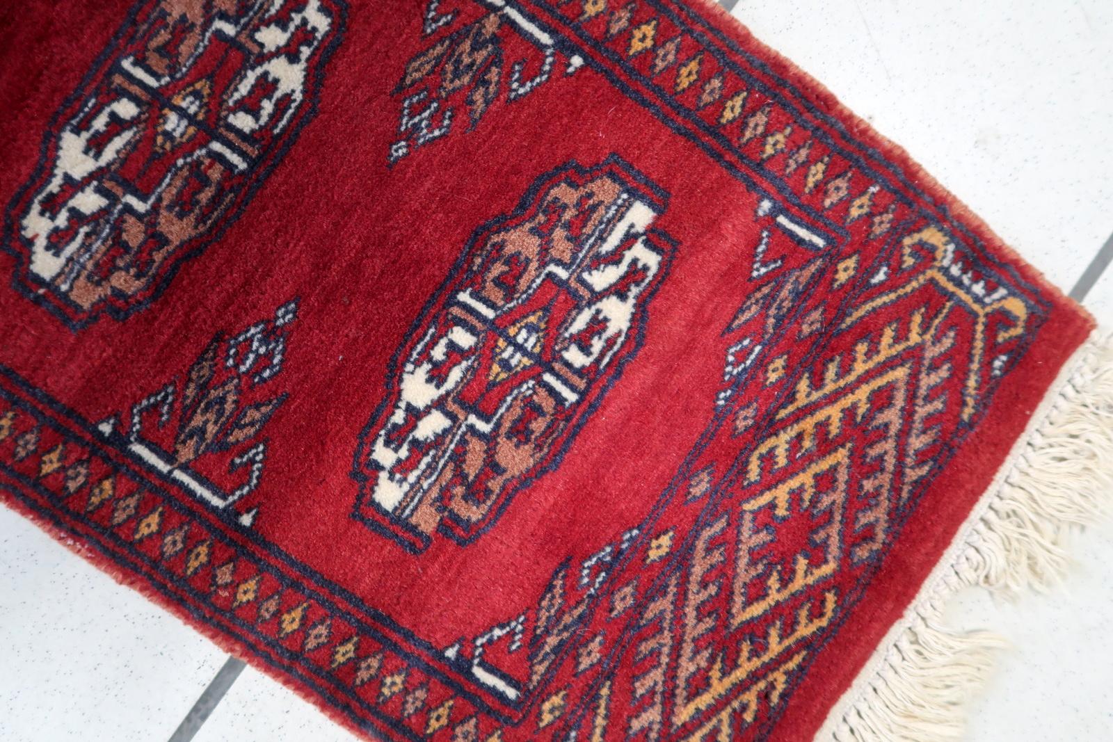 Wool Handmade Vintage Uzbek Bukhara Rug 1' x 3.9', 1960s - 1C1128 For Sale