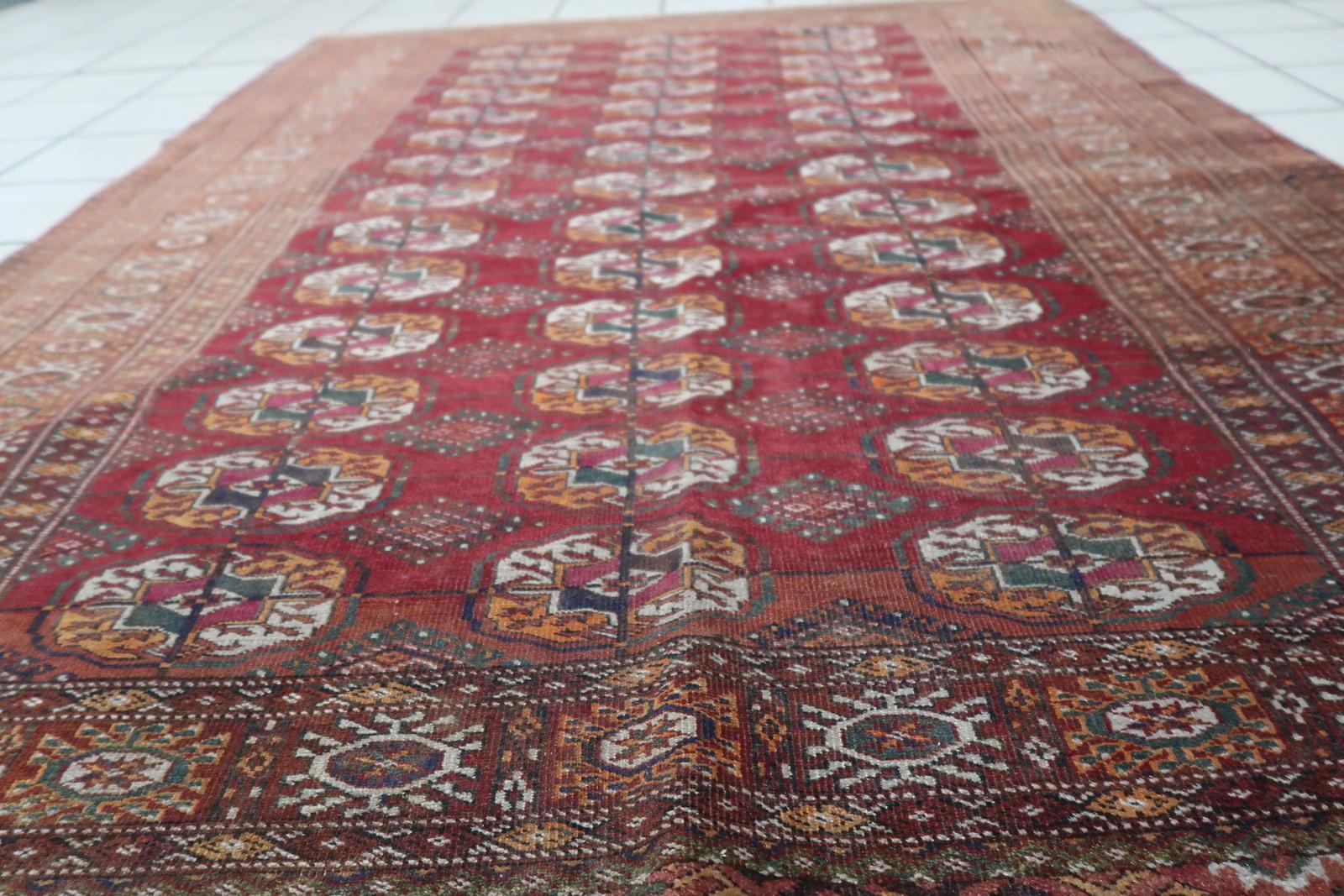 Handmade Vintage Uzbek Bukhara Rug 1920s, 1C1072 For Sale 7