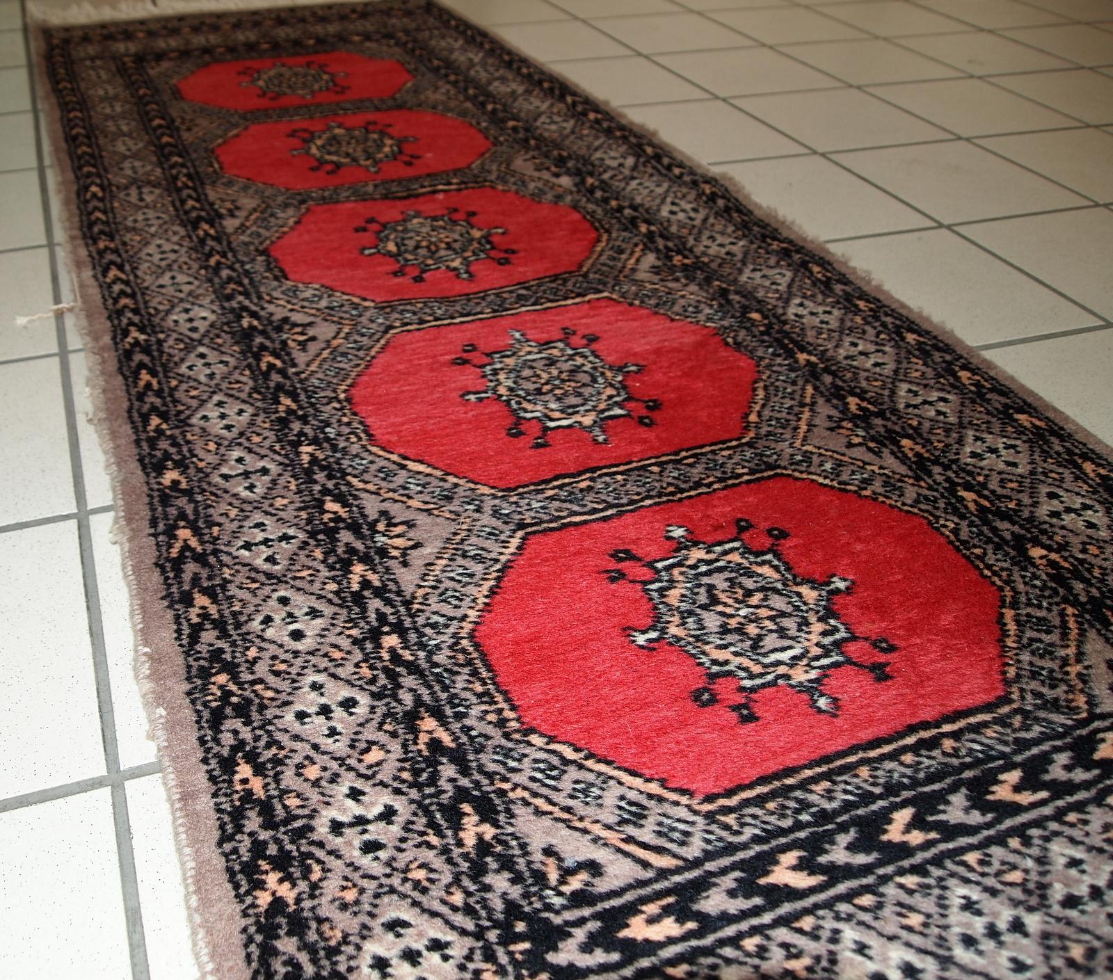 Hand-Knotted Handmade Vintage Uzbek Bukhara Rug, 1960s, 1C712 For Sale