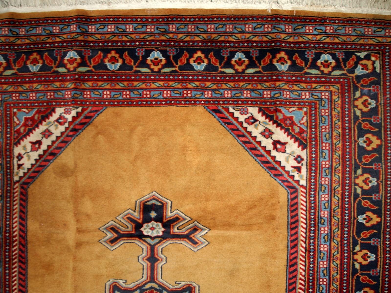 Hand-Knotted Handmade Vintage Uzbek Bukhara Rug, 1960s, 1С715