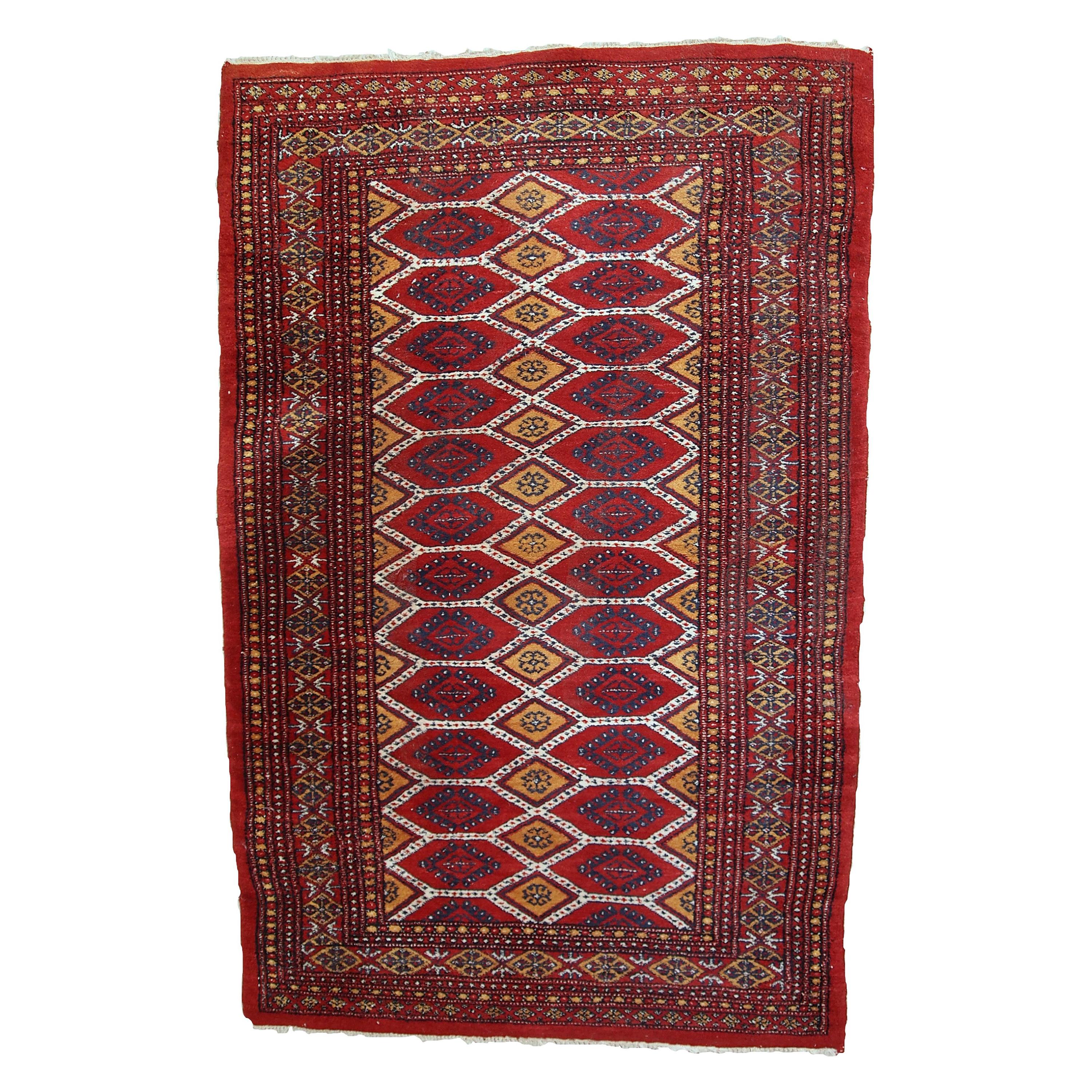 Handmade Vintage Uzbek Bukhara Rug, 1960s, 1С726 For Sale