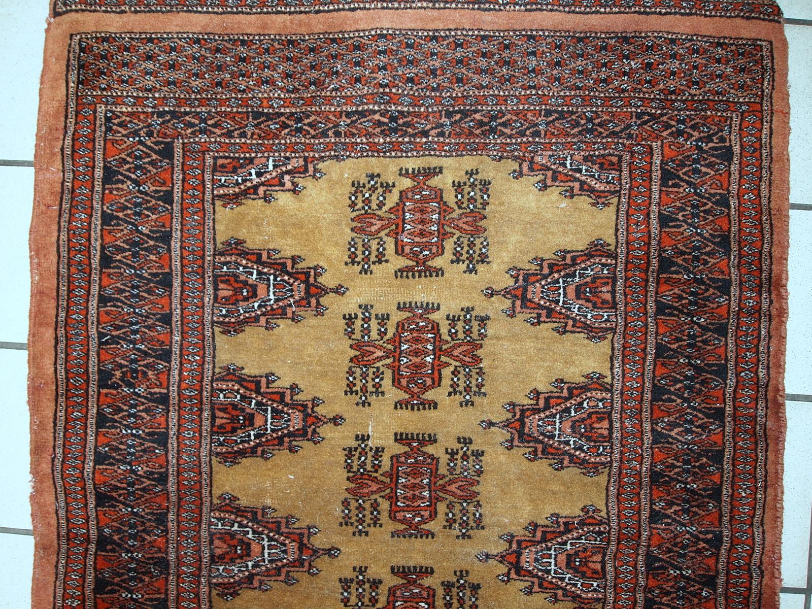 Hand-Knotted Handmade Vintage Uzbek Bukhara Rug, 1960s, 1С734 For Sale