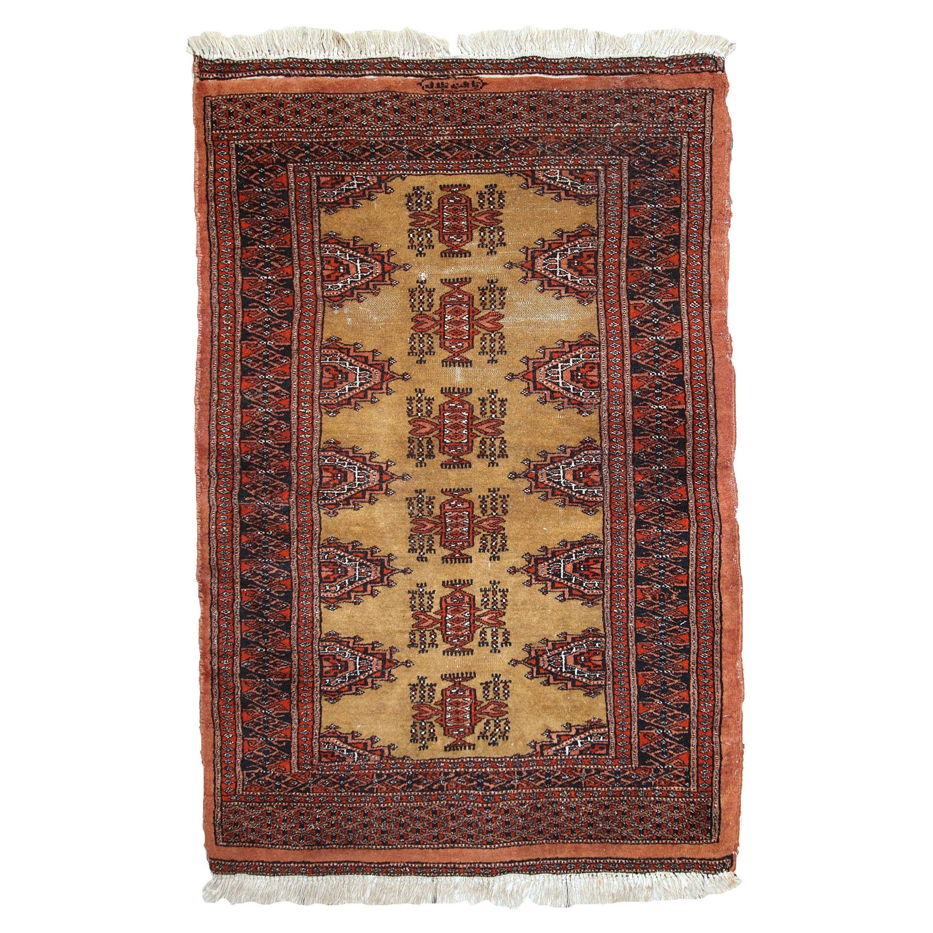 Handmade Vintage Uzbek Bukhara Rug, 1960s, 1С734 For Sale