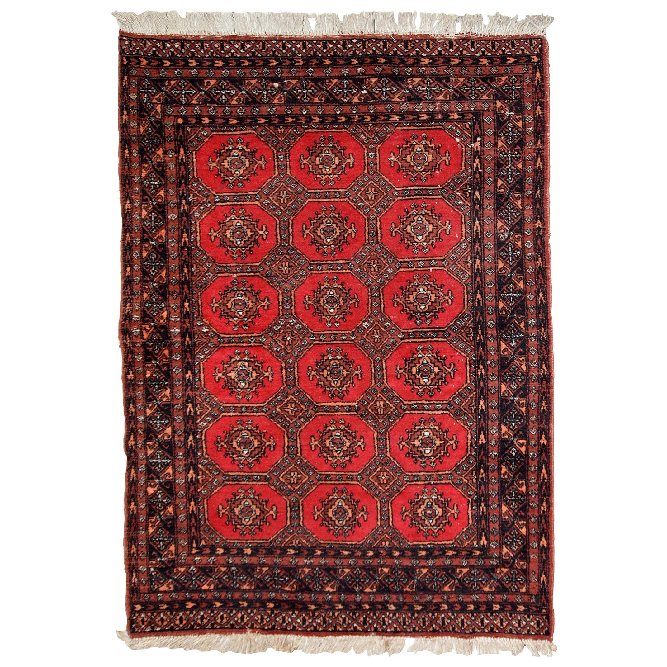 Handmade Vintage Uzbek Bukhara Rug, 1960s, 1С740 For Sale