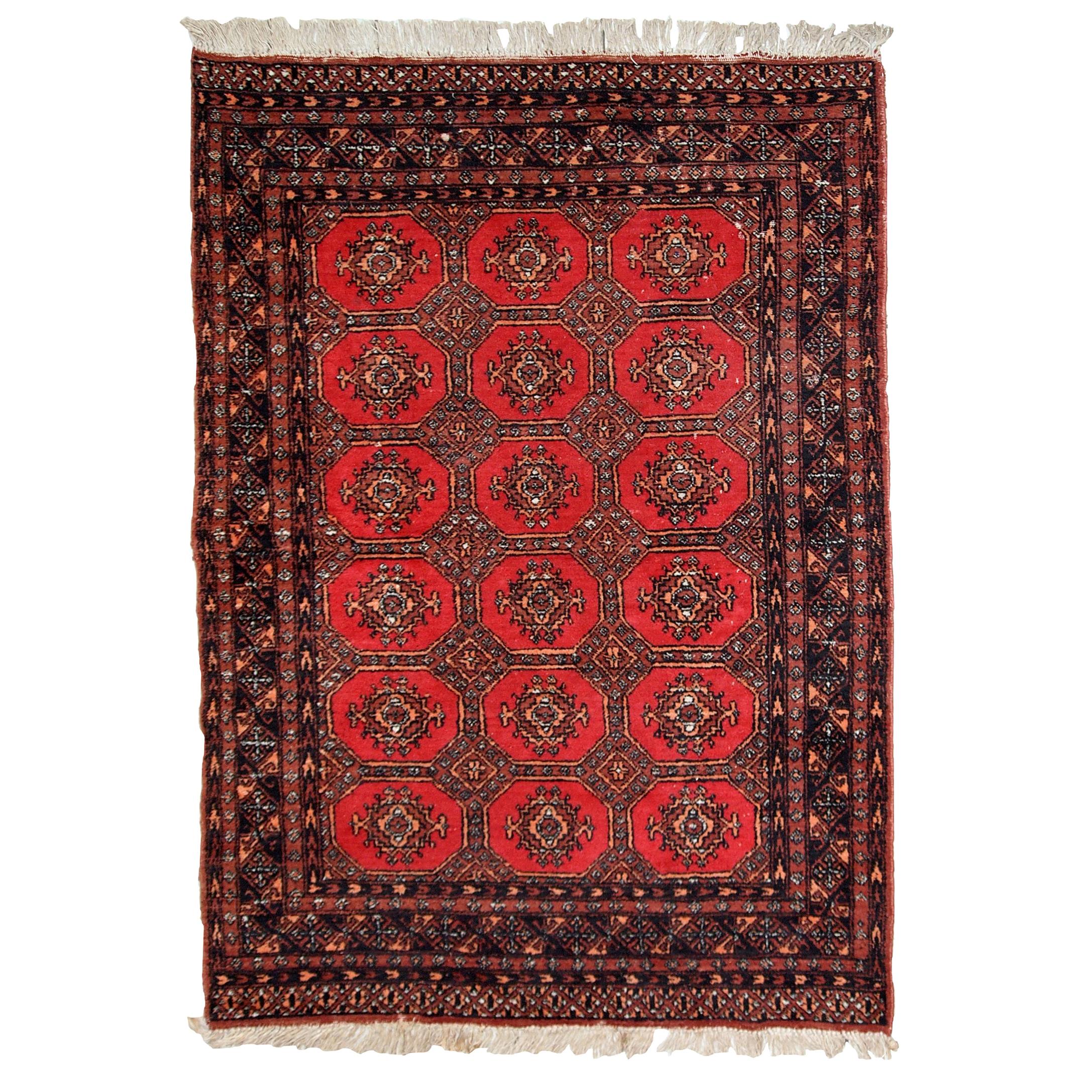 Tapis Bukhara ouzbek vintage fait à la main, années 1960, 1740