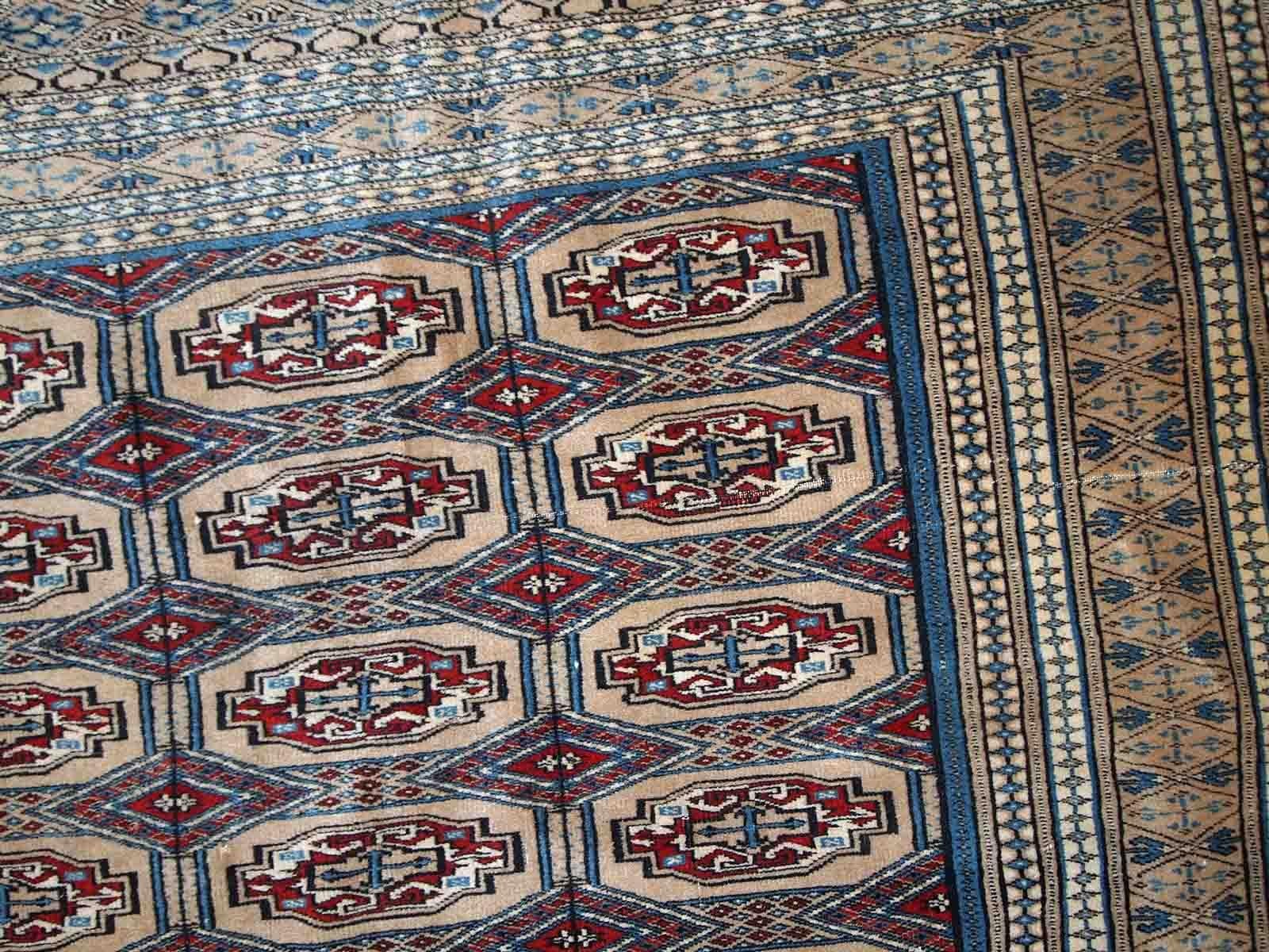 Hand-Knotted Handmade Vintage Uzbek Bukhara Rug, 1960s, 1C776 For Sale