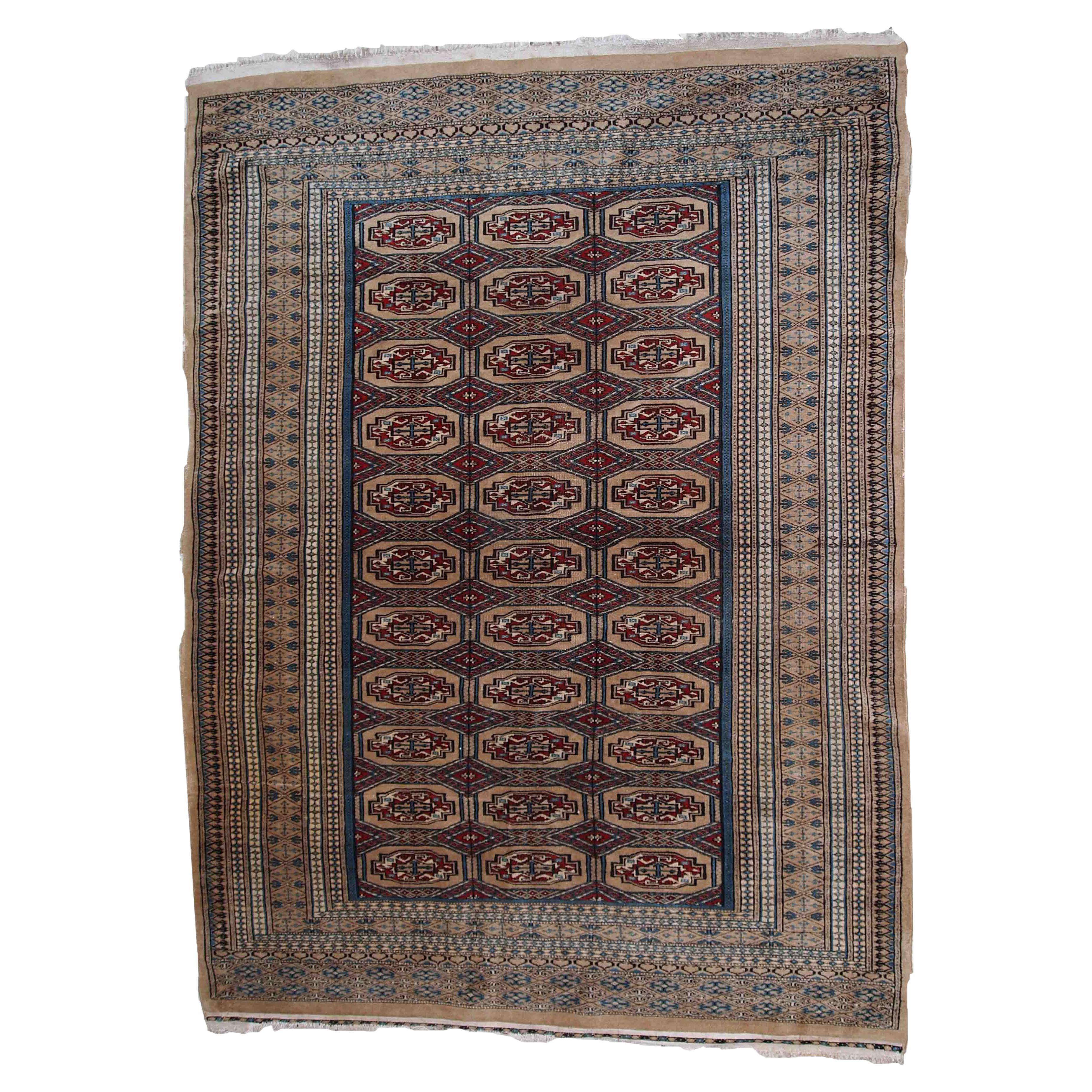Handmade Vintage Uzbek Bukhara Rug, 1960s, 1C776 For Sale