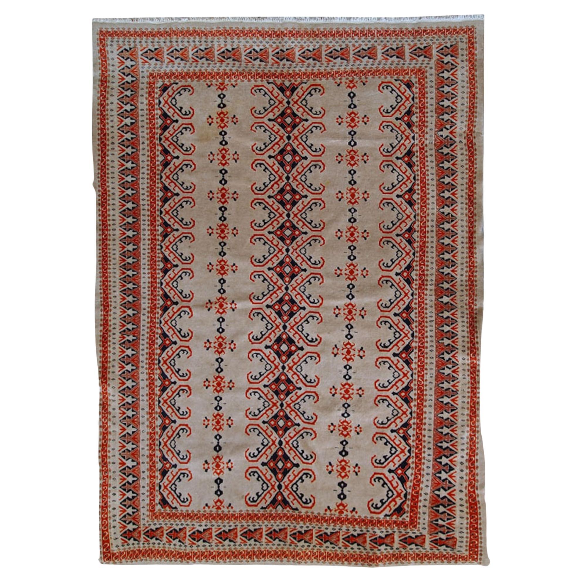 Handmade Vintage Uzbek Bukhara Rug, 1960s, 1c491 For Sale