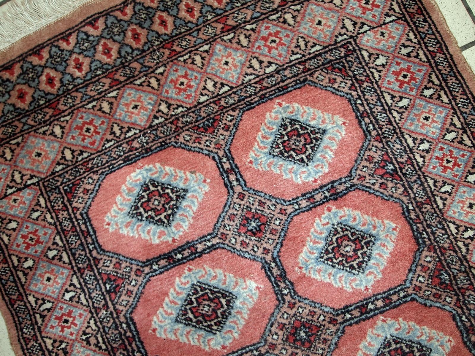 Hand-Knotted Handmade Vintage Uzbek Bukhara Rug, 1960s, 1C618 For Sale