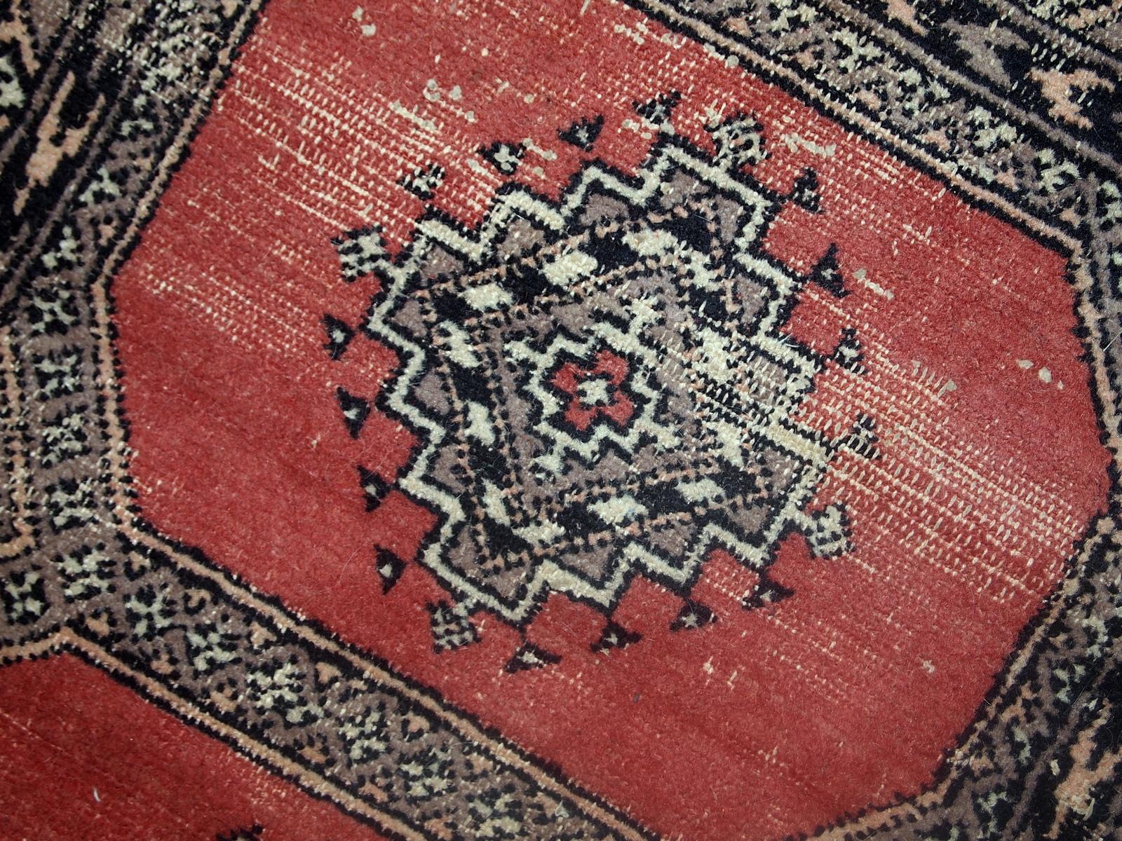 Hand-Knotted Handmade Vintage Uzbek Bukhara Rug, 1960s, 1C624