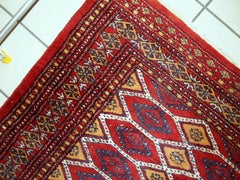Handmade Vintage Uzbek Bukhara Rug 1960s - 1C726