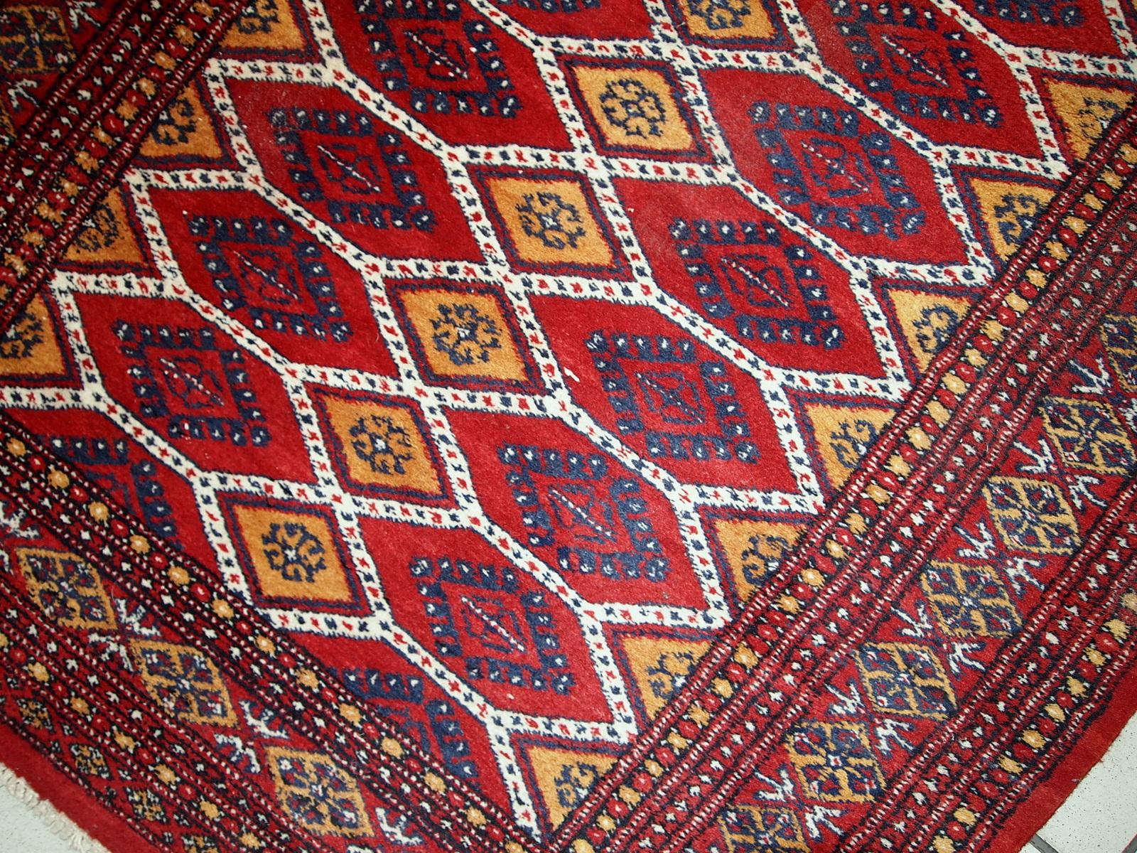 Mid-20th Century Handmade Vintage Uzbek Bukhara Rug 1960s - 1C726 For Sale
