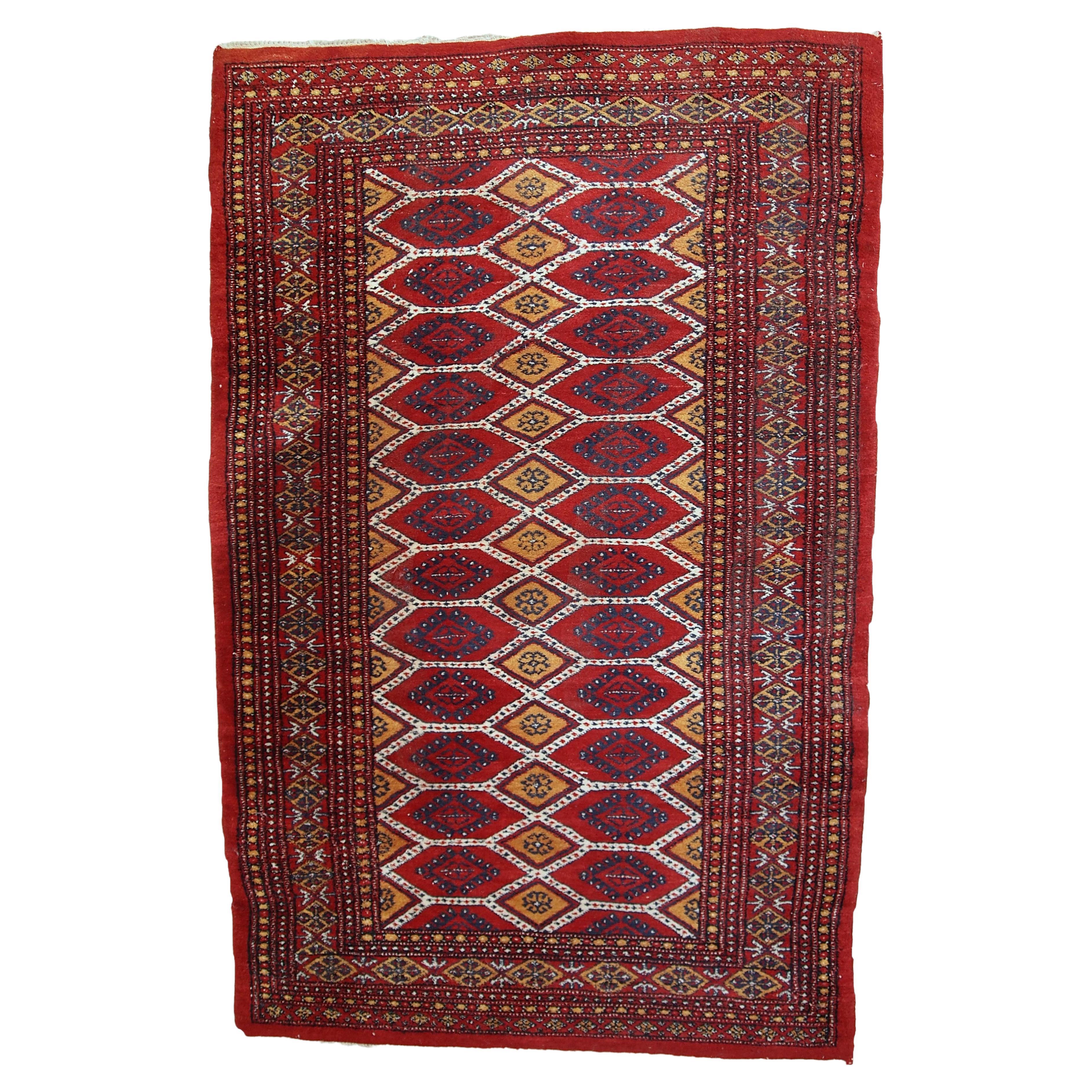 Handmade Vintage Uzbek Bukhara Rug 1960s - 1C726