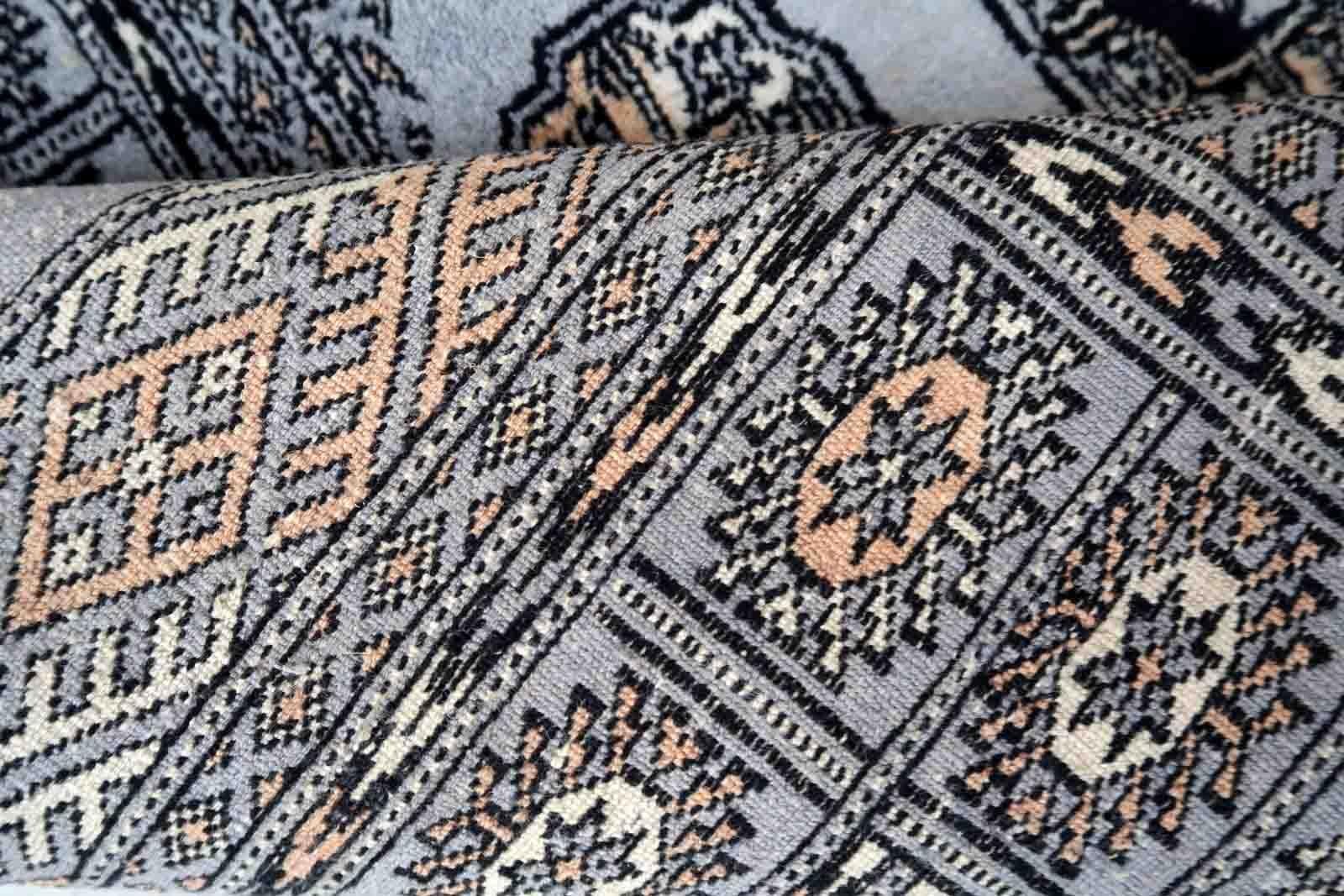 Hand-Knotted Handmade Vintage Uzbek Bukhara Rug, 1960s, 1C869 For Sale