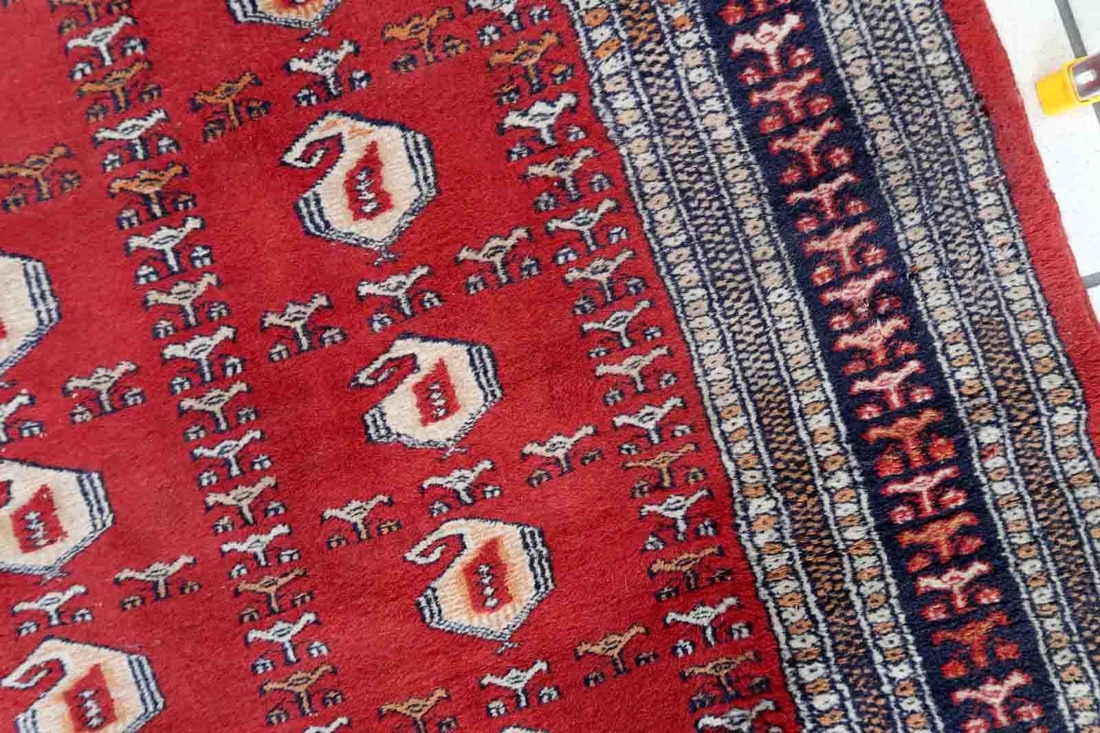 Wool Handmade Vintage Uzbek Bukhara Rug, 1960s, 1C889 For Sale