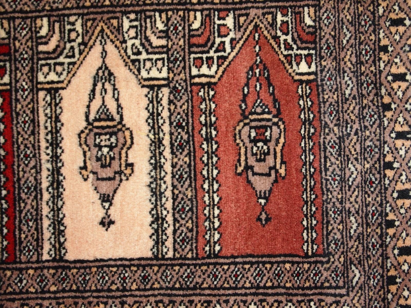 Wool Handmade Vintage Uzbek Bukhara Rug, 1970s, 1C641 For Sale