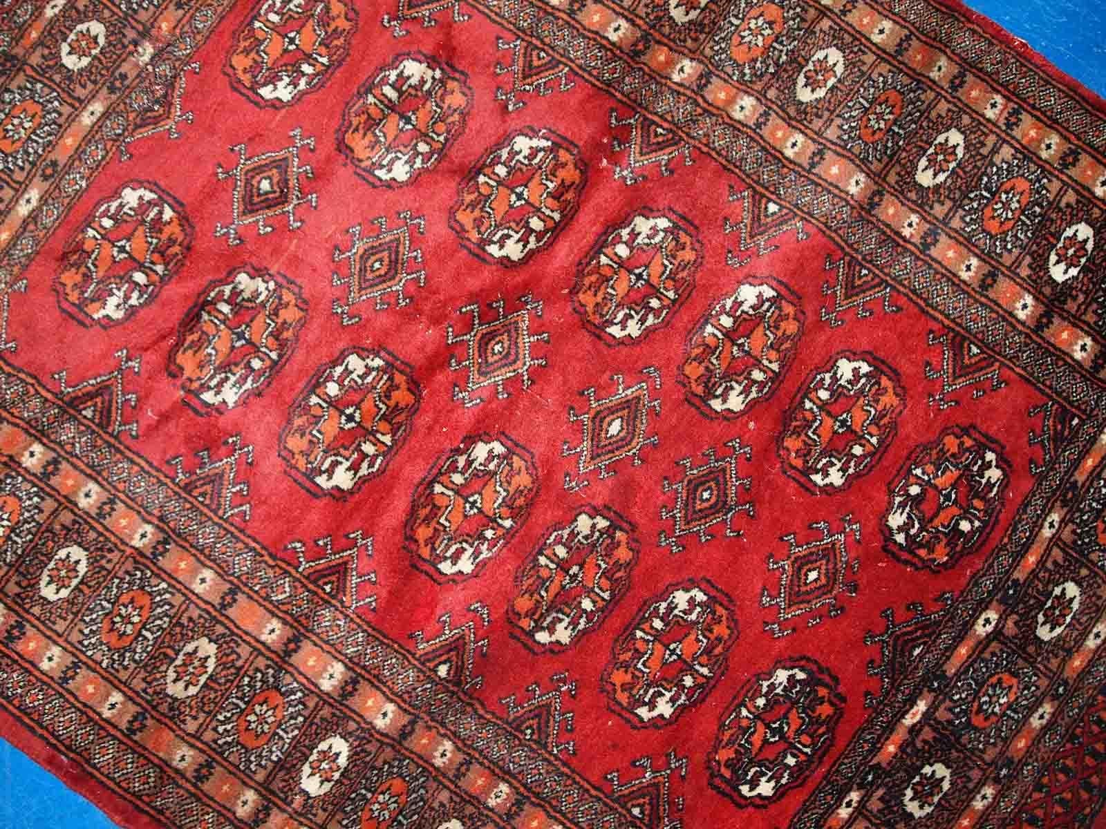 Hand-Knotted Handmade Vintage Uzbek Bukhara Rug, 1970s, 1C756 For Sale
