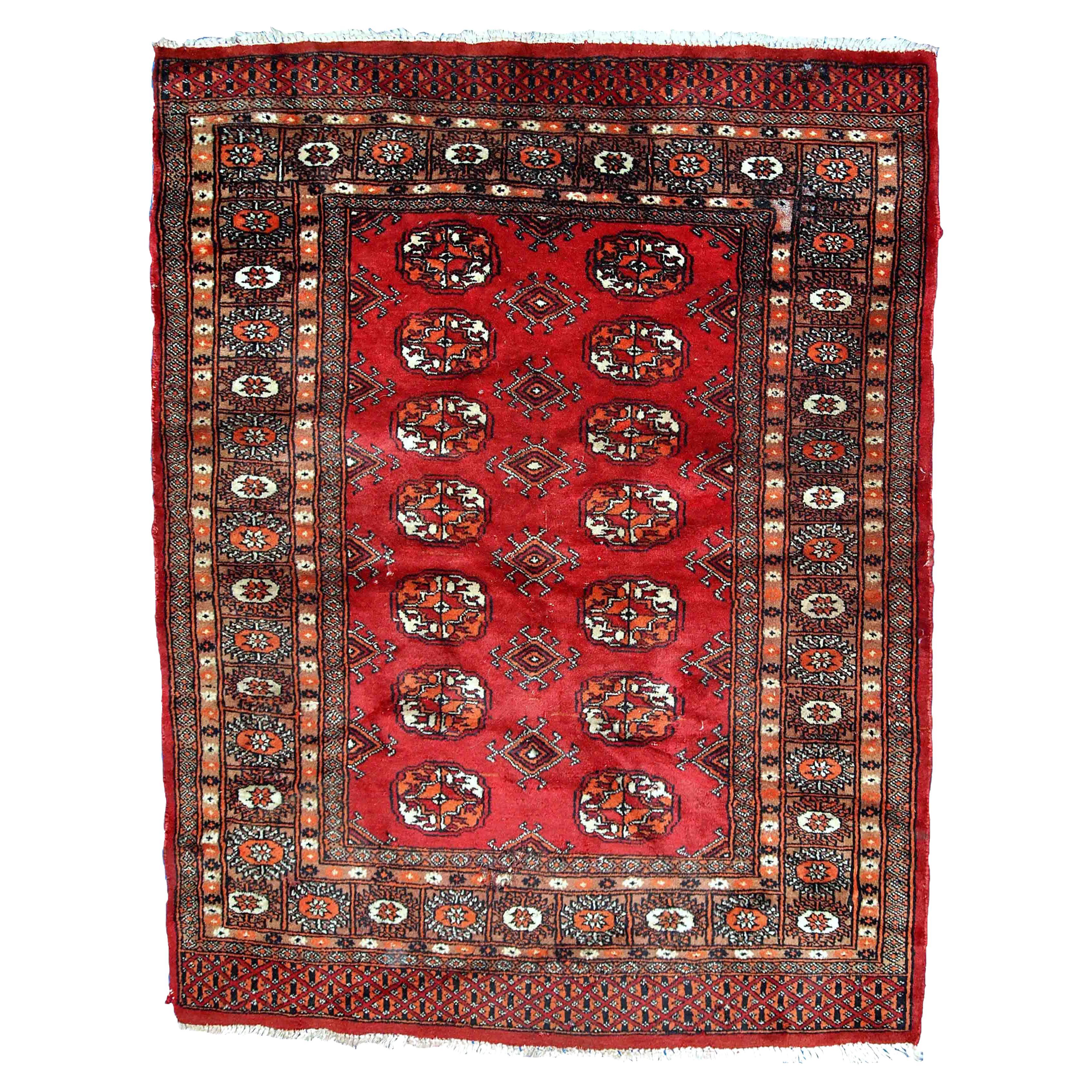 Handmade Vintage Uzbek Bukhara Rug, 1970s, 1C756 For Sale