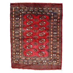 Handmade Retro Uzbek Bukhara Rug, 1970s, 1C756