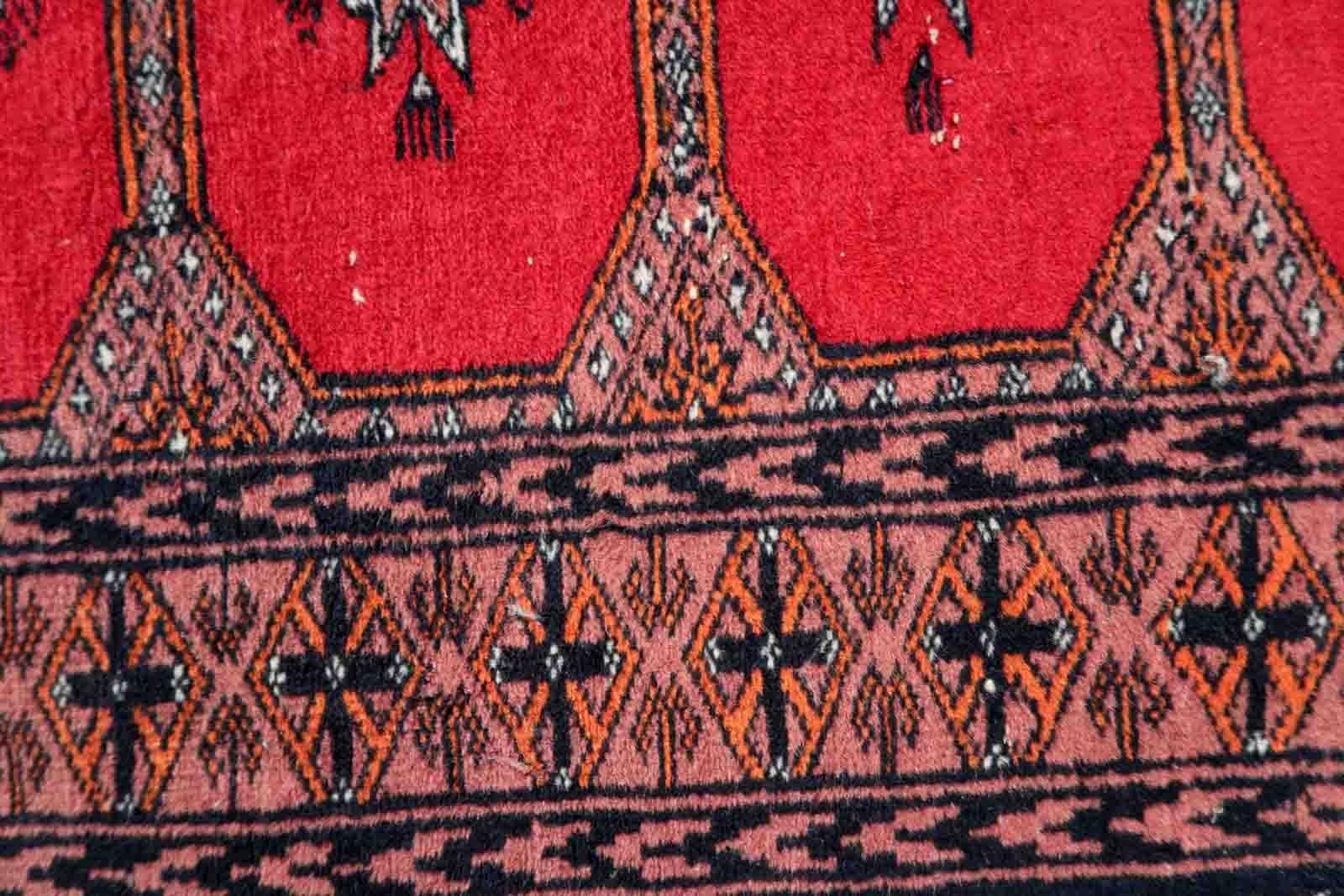 Hand-Knotted Handmade Vintage Uzbek Bukhara Rug, 1970s, 1C864 For Sale
