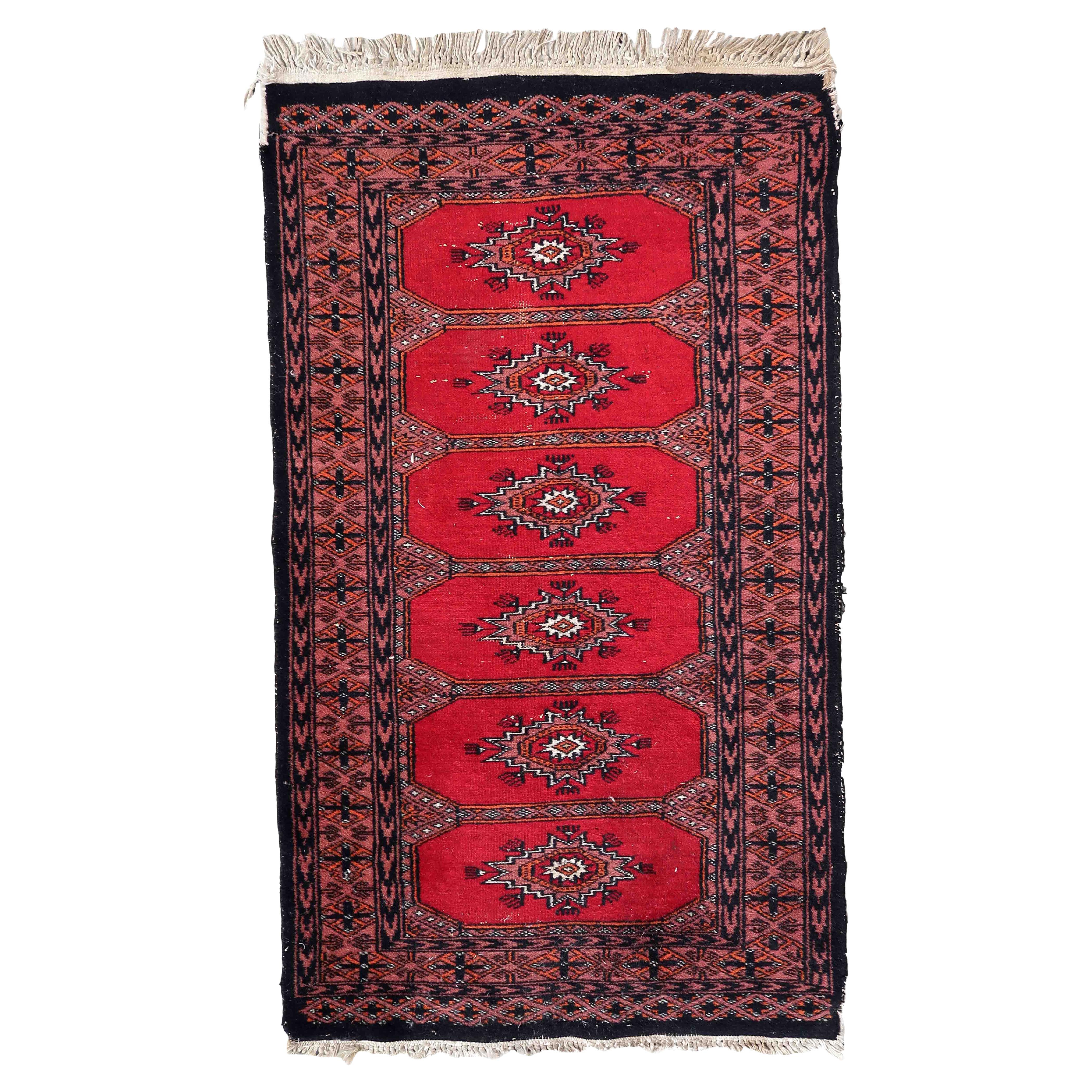 Handmade Vintage Uzbek Bukhara Rug, 1970s, 1C864 For Sale