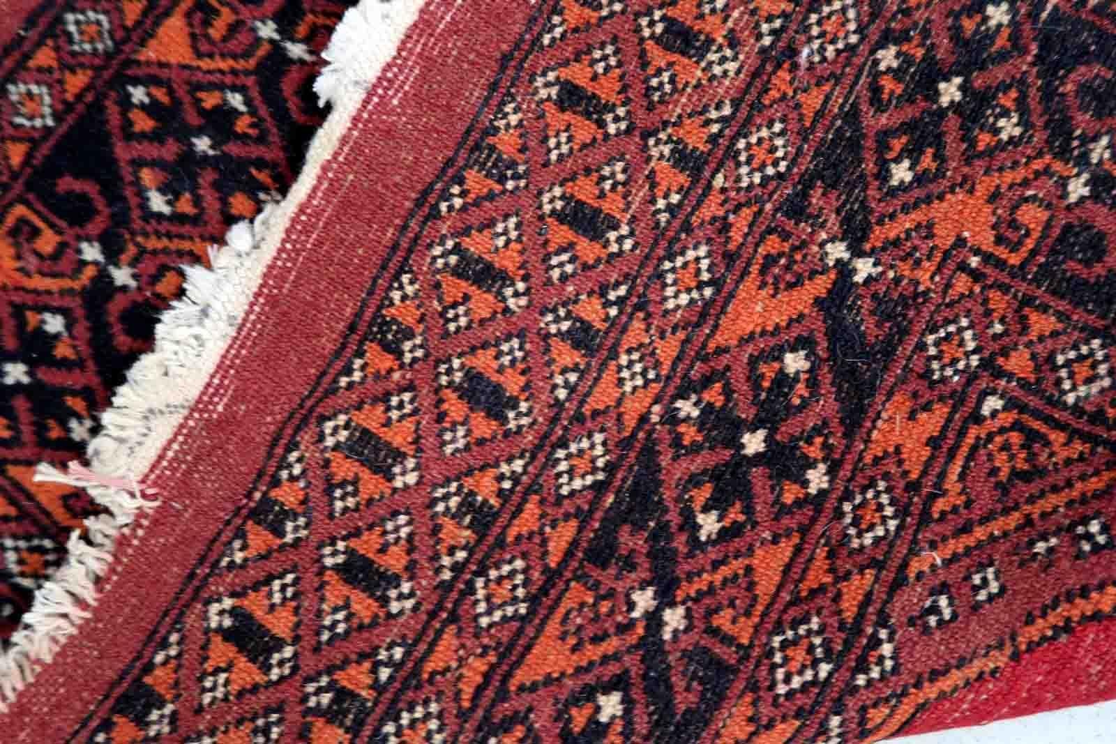 Hand-Knotted Handmade Vintage Uzbek Bukhara Rug, 1970s, 1C865 For Sale