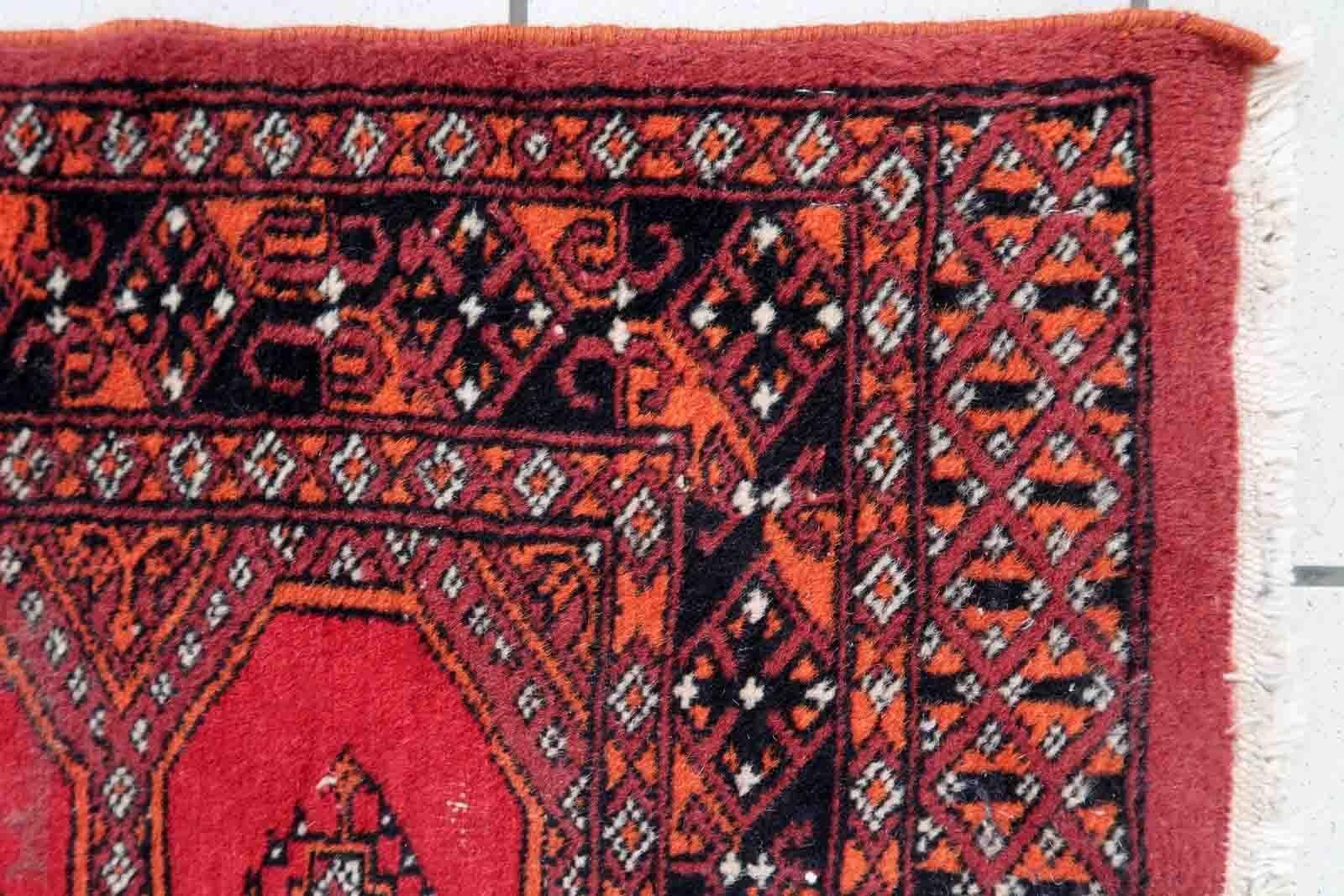Wool Handmade Vintage Uzbek Bukhara Rug, 1970s, 1C865 For Sale