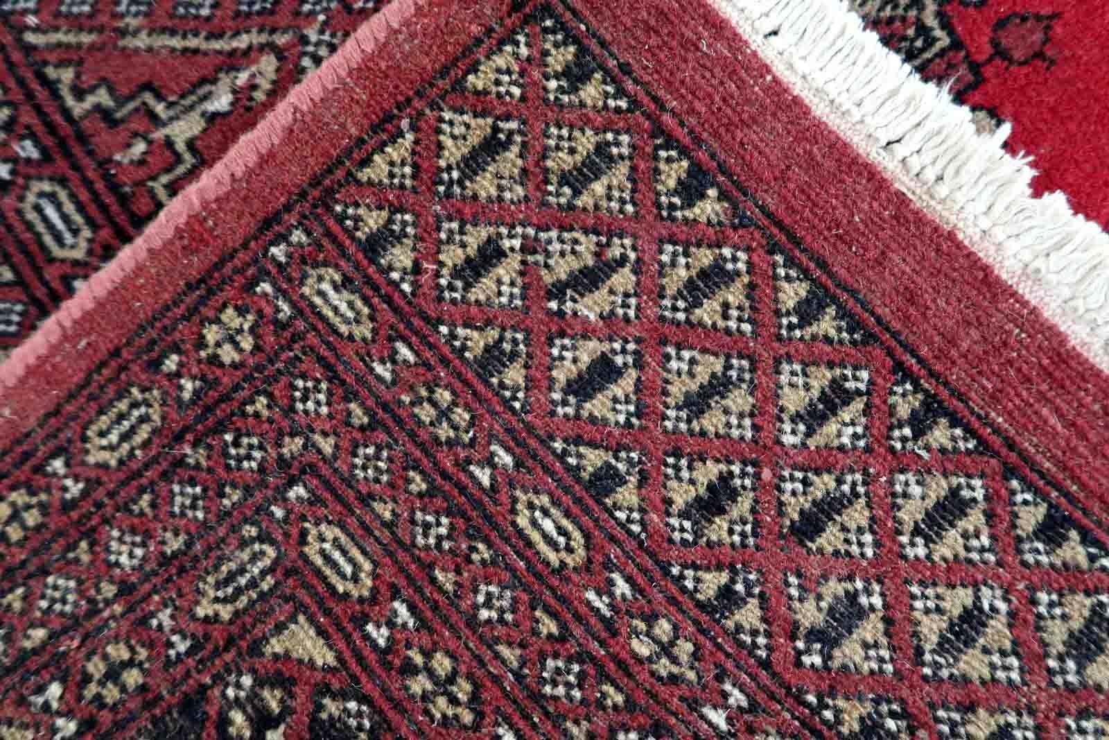 Hand-Knotted Handmade Vintage Uzbek Bukhara Rug, 1970s, 1Cc1022 For Sale