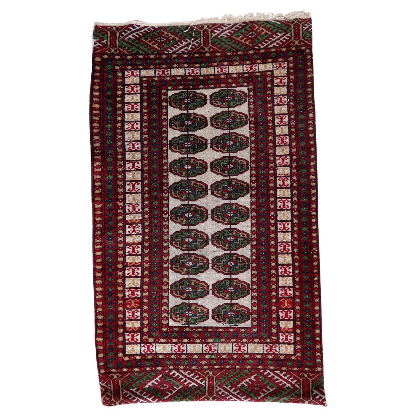 Handmade Vintage Uzbek Bukhara Rug 2.5' x 4.2' 1960s - 1С1175