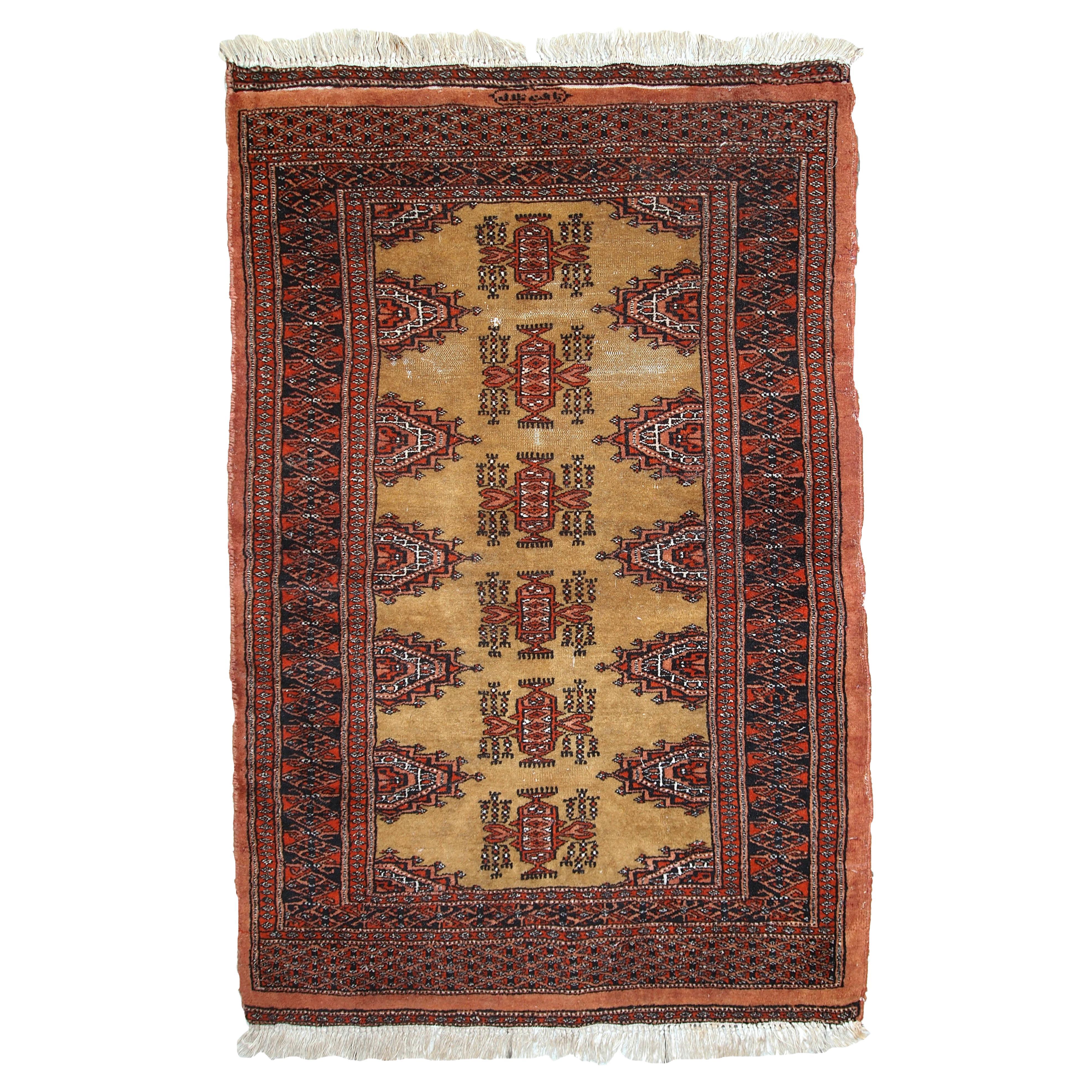 Handgefertigter usbekischer Buchara-Teppich, 2,5'x3,9', 1960er Jahre, 1C734