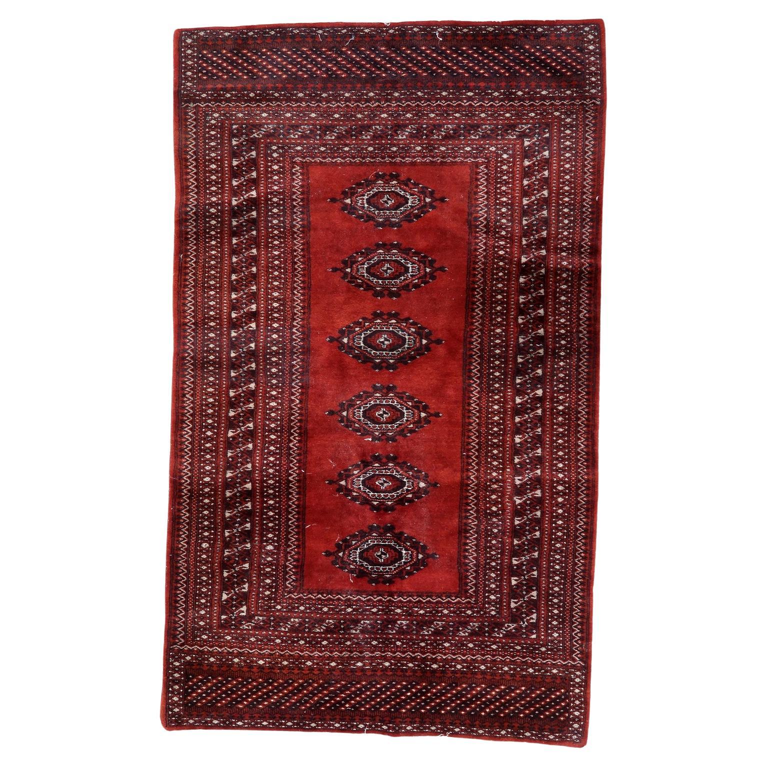 Handmade Vintage Uzbek Bukhara Rug 3' x 5.1', 1950s - 1C1147