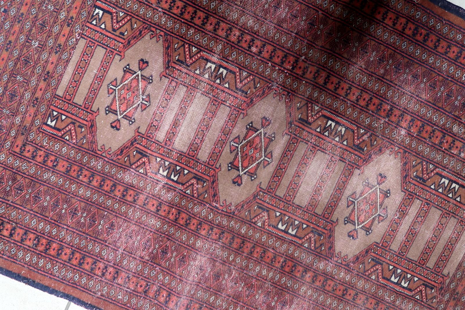 Alfombra vintage uzbeka de Bukhara, 1950, 1,1' x 1,1' - 1C1182 en Bueno estado para la venta en Bordeaux, FR