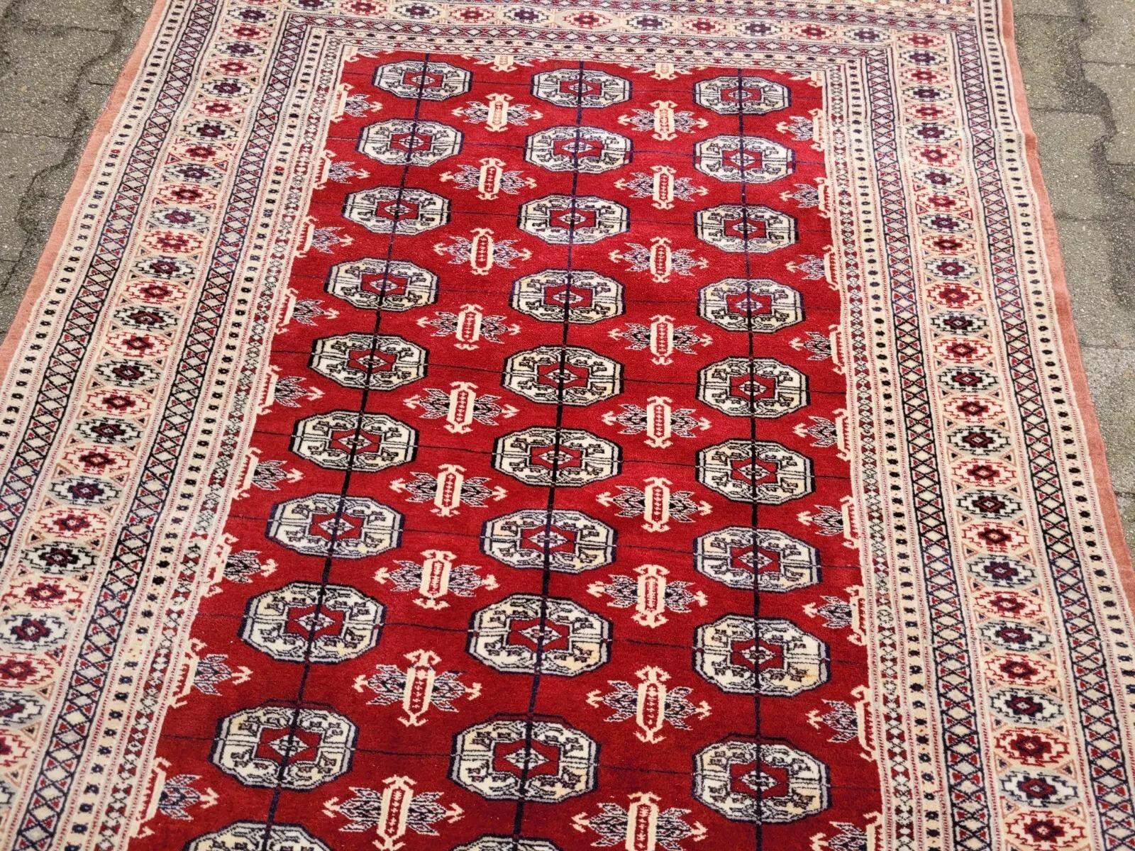 Francese Tappeto Uzbek Bukhara vintage fatto a mano 4,2' x 5,9' 1960 - 2K22 in vendita