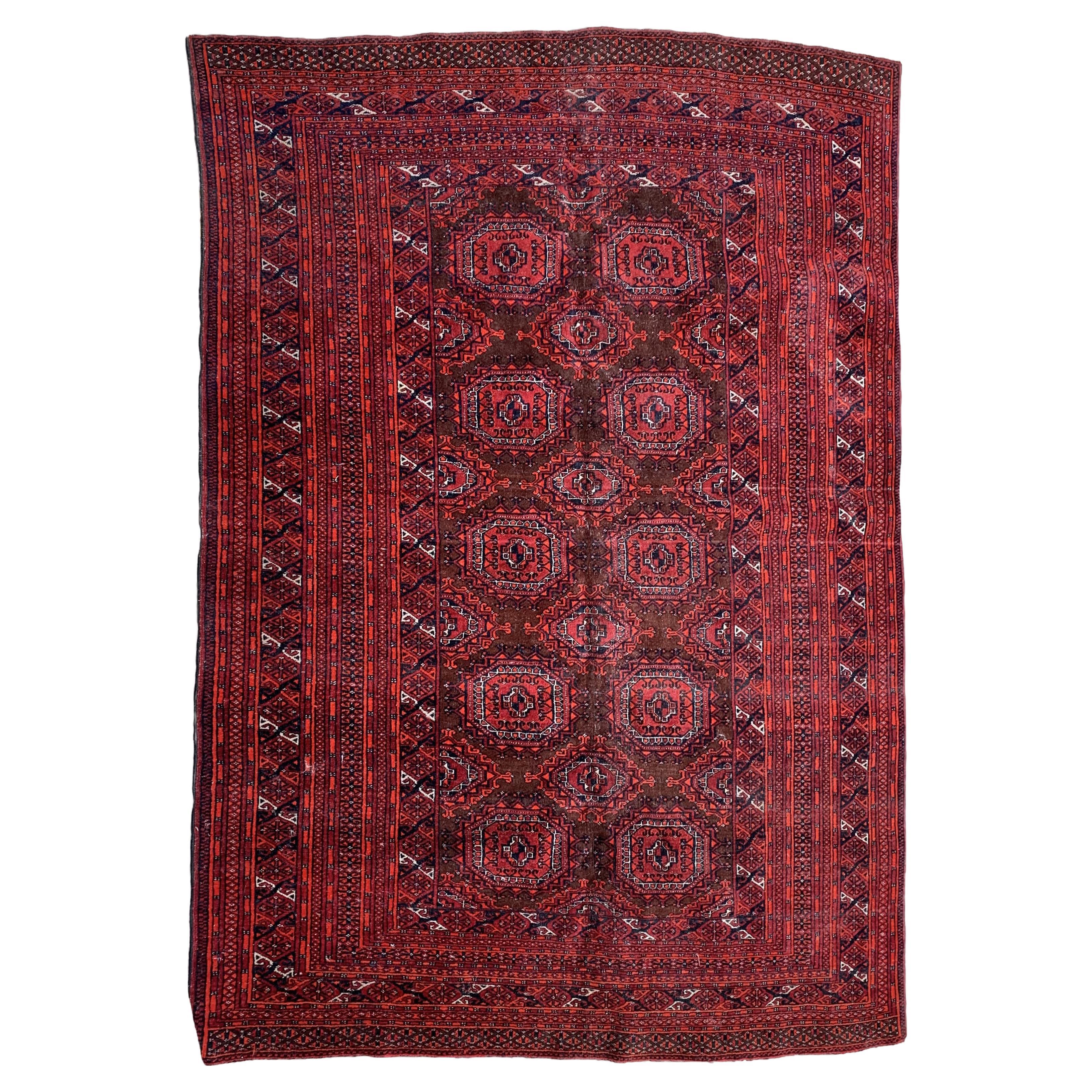 Handmade Vintage Uzbek Bukhara Rug 4.5' x 5.10, 1960s - 1B963 For Sale