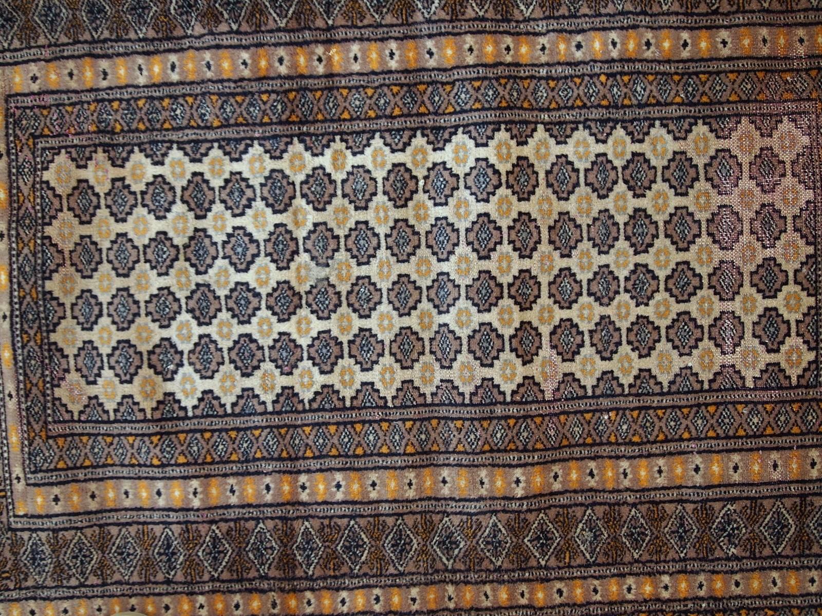 Wool Handmade Vintage Uzbek Bukhara Rug, 1960s