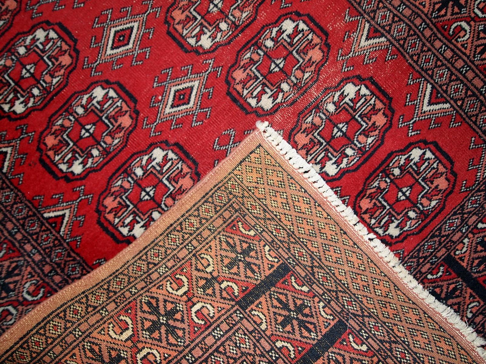Hand-Knotted Handmade Vintage Uzbek Bukhara Runner, 1960s, 1С739 For Sale