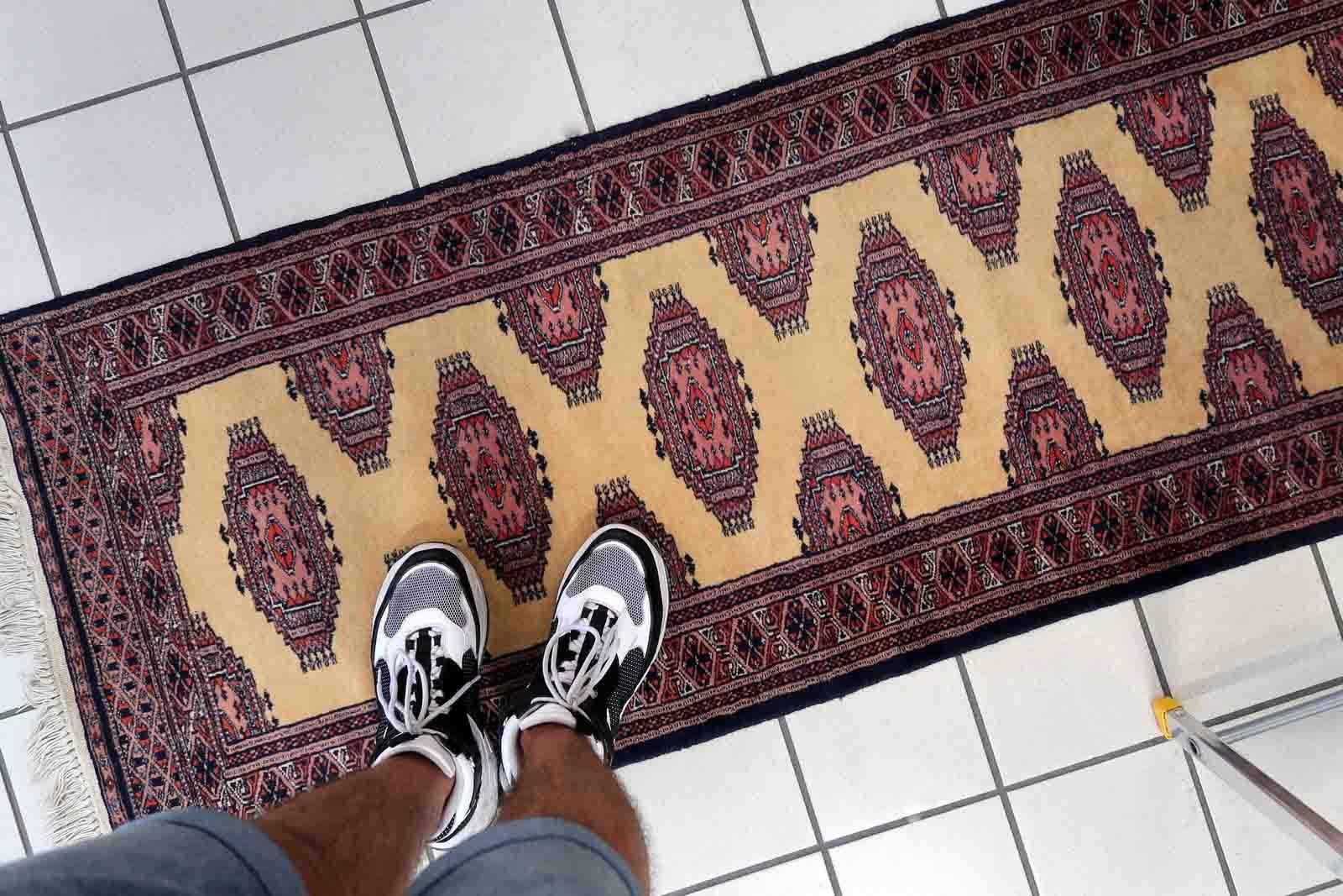 Hand-Knotted Handmade Vintage Uzbek Bukhara Runner, 1970s, 1C943 For Sale