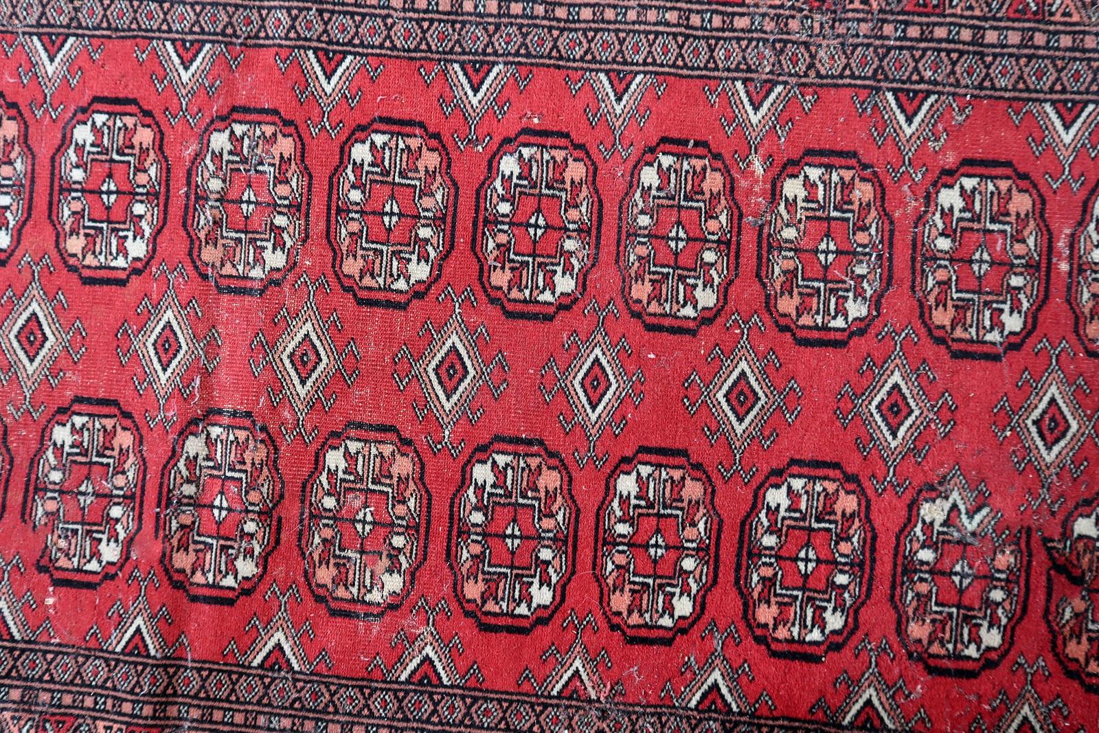 Wool Handmade Vintage Uzbek Bukhara Runner 2.6' x 8.9', 1960s - 1C1094 For Sale