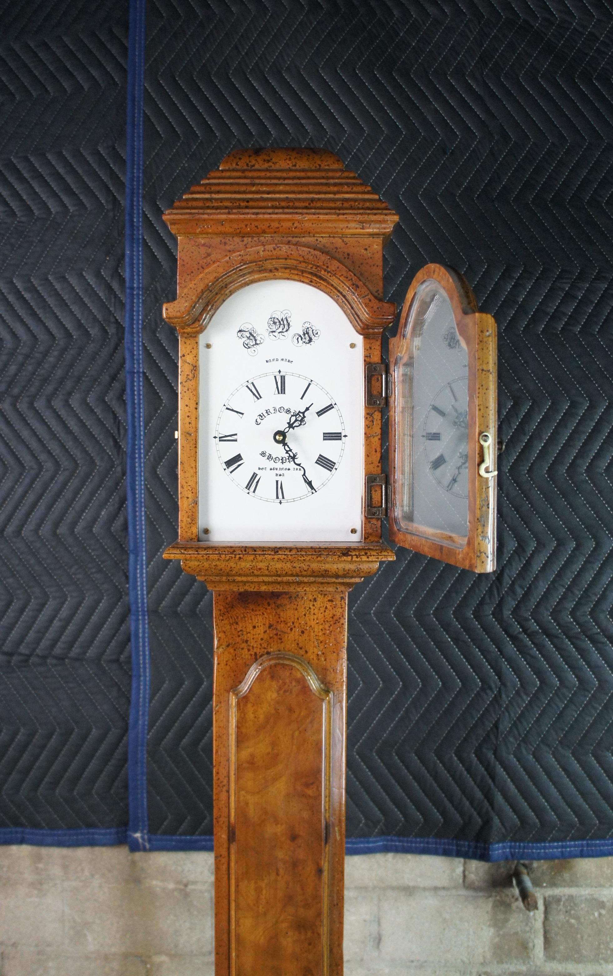 Handmade Vintage Walnut Burl & Pine Petite Tall Case Grandmother Clock 4